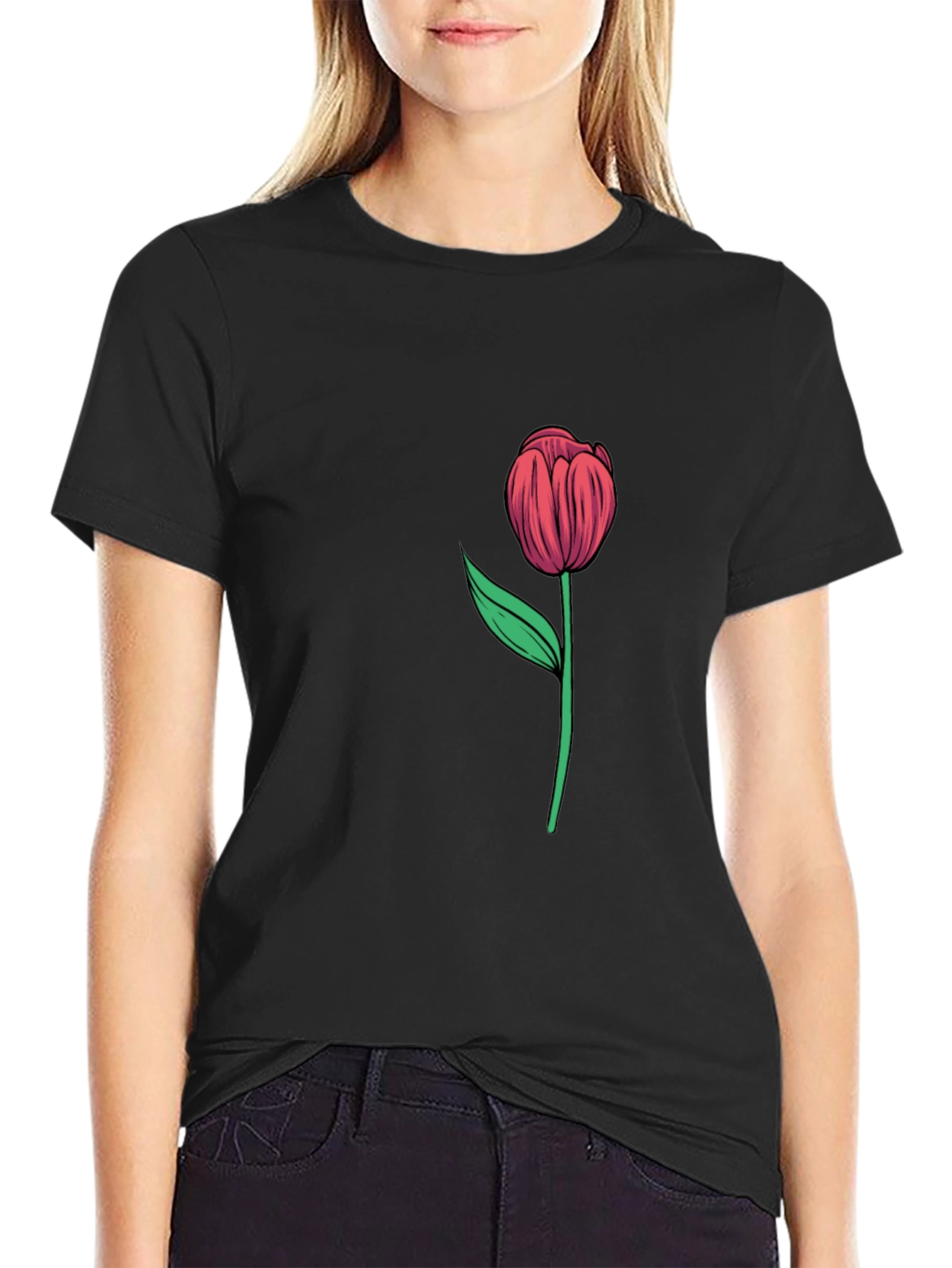 Tulip Graphic Tee - Stylish Black Cotton Shirt