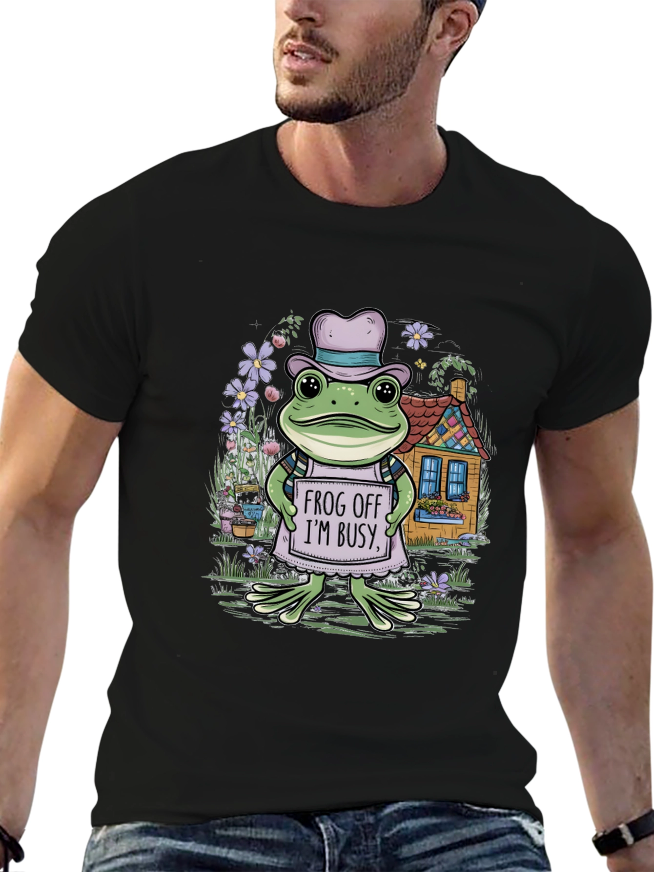 Frog Off Im Busy Tee - Whimsical Graphic Print