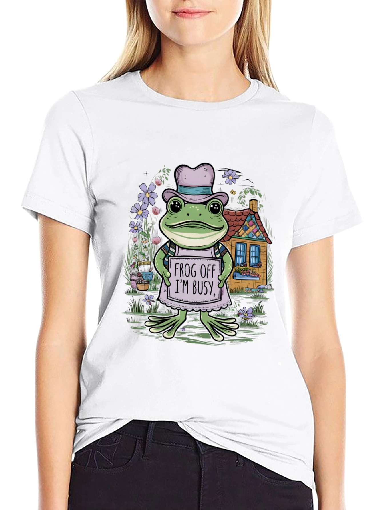 Frog Off Im Busy Tee - Whimsical Graphic Print