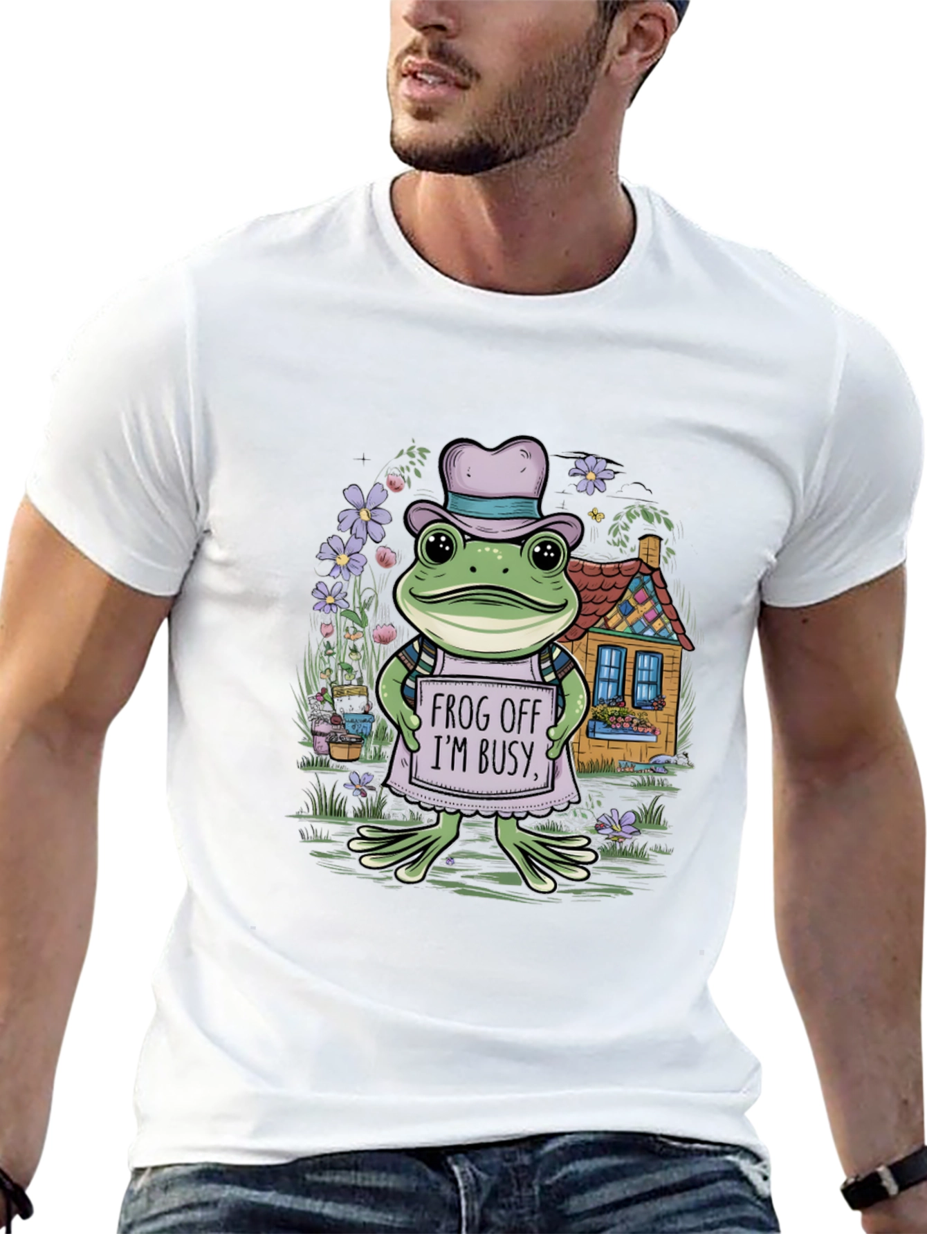 Frog Off Im Busy Tee - Whimsical Graphic Print
