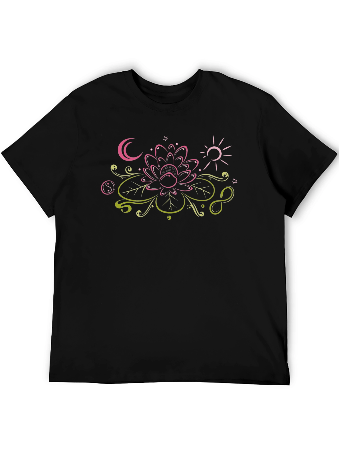 Lotus Moon Sun Graphic Black T-Shirt
