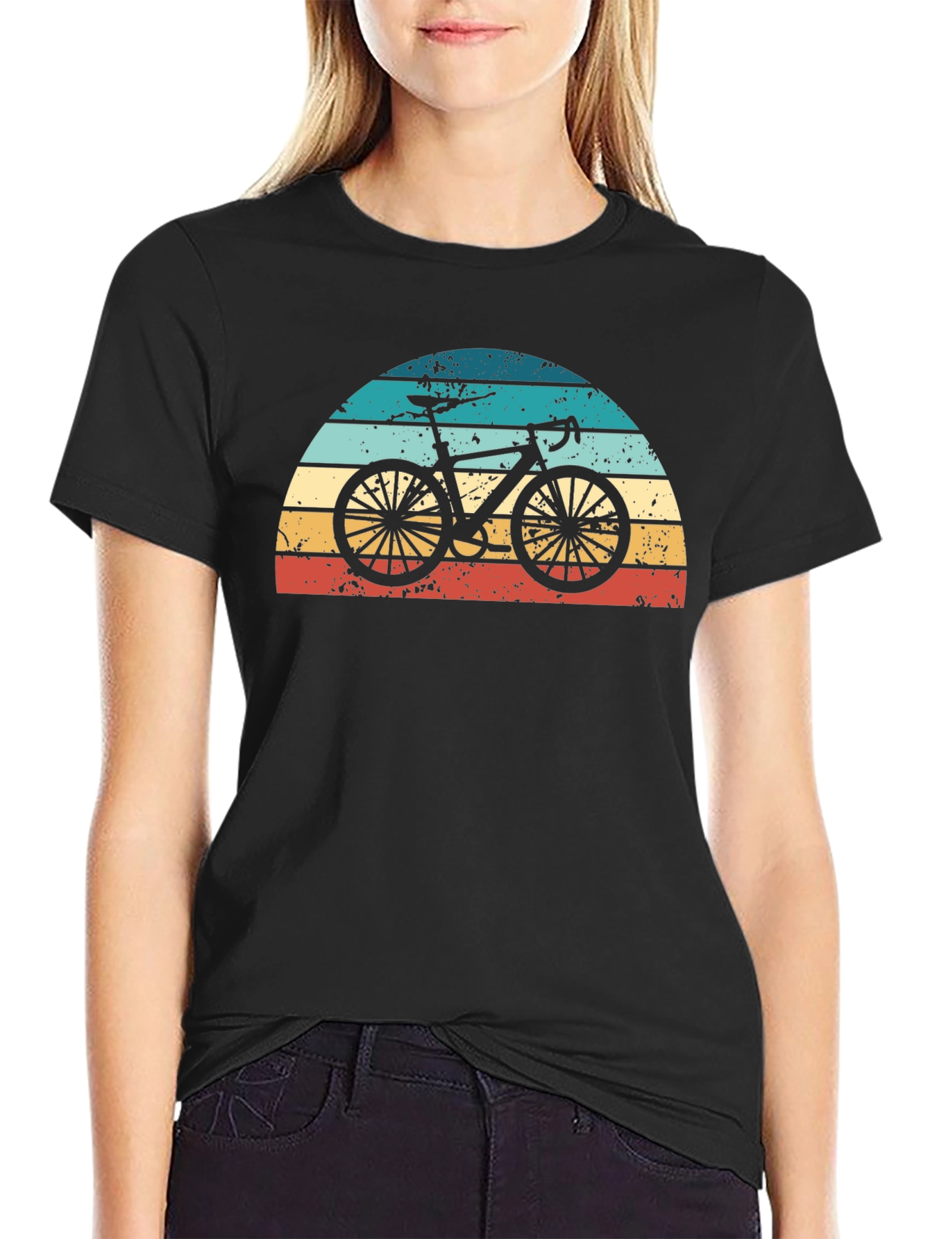 Retro Sunset Bicycle Graphic Tee - Black