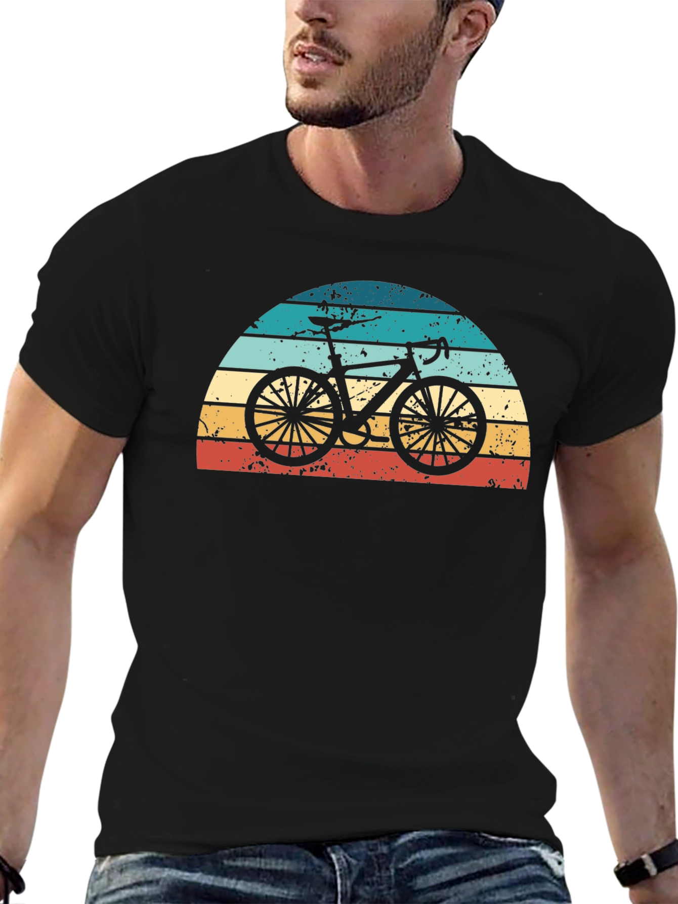 Retro Sunset Bicycle Graphic Tee - Black