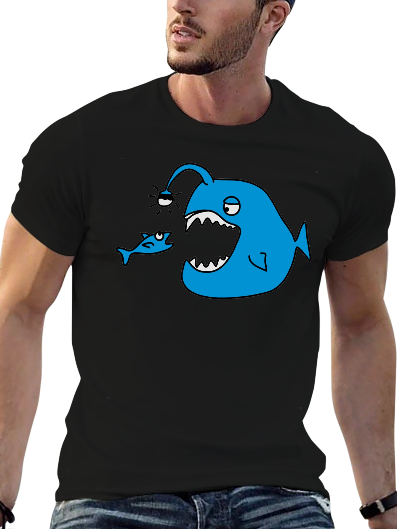 Angler Fish Graphic Tee - Black Cotton T-Shirt