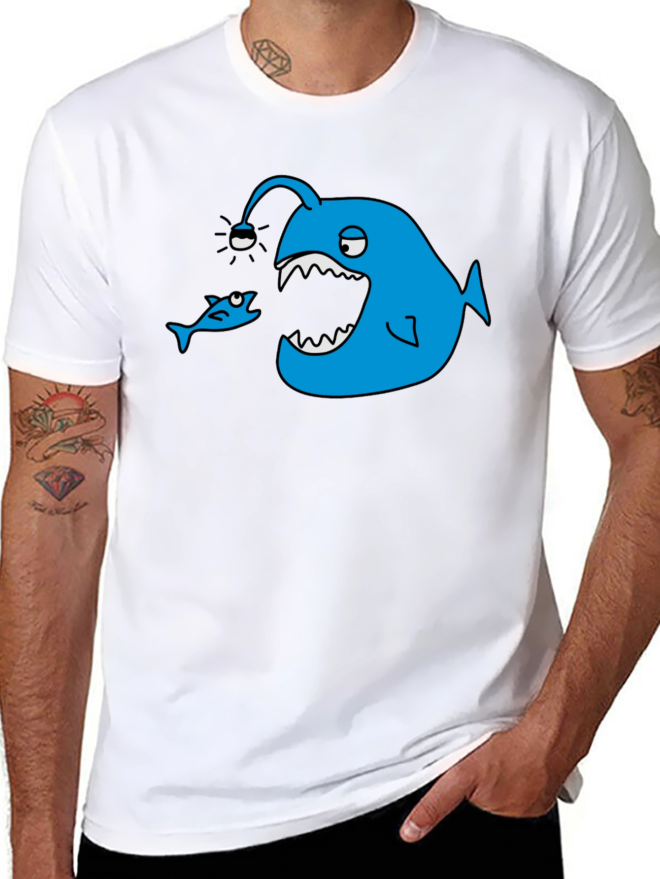 Angler Fish Graphic Tee - Black Cotton T-Shirt