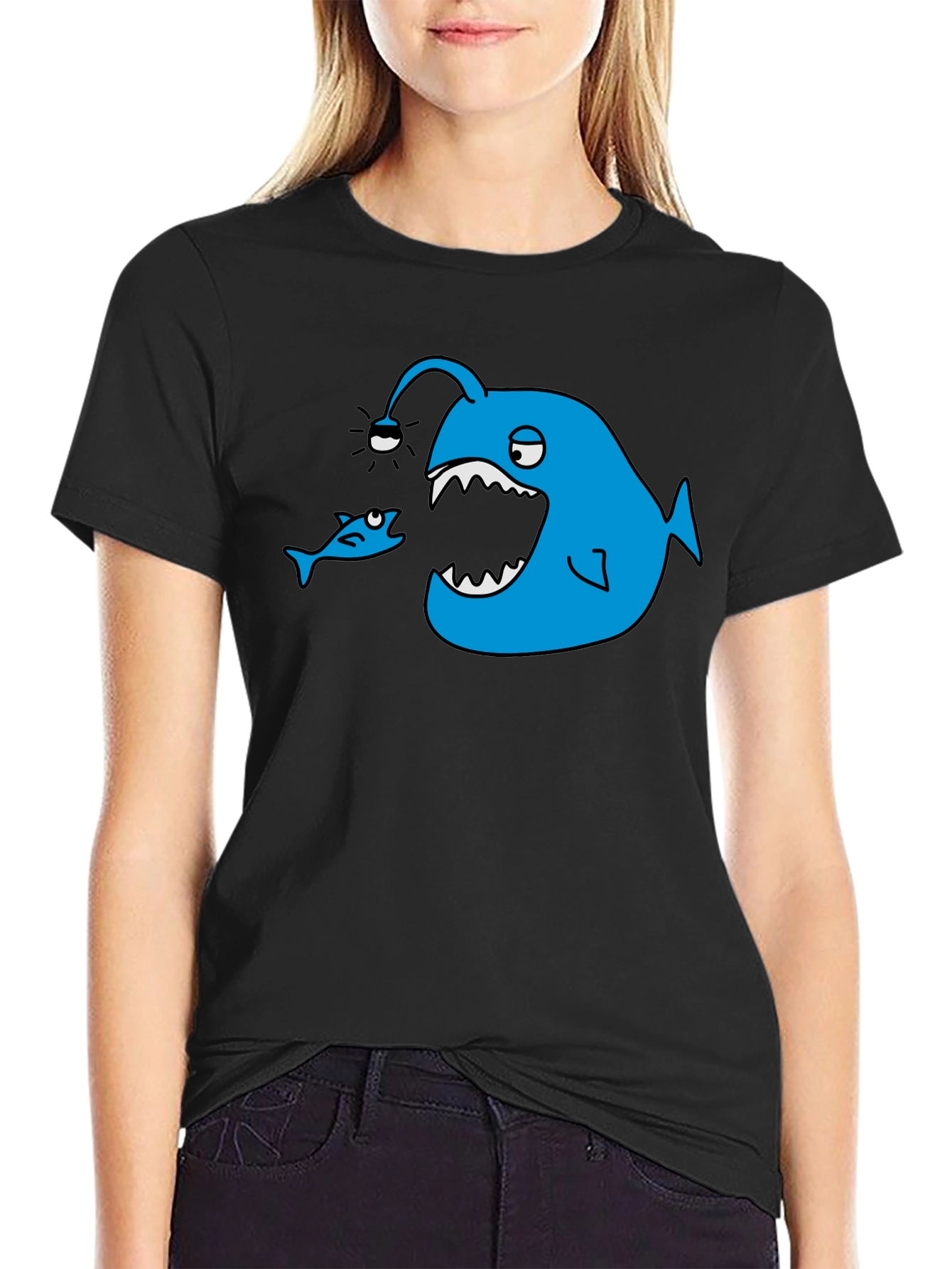 Angler Fish Graphic Tee - Black Cotton T-Shirt