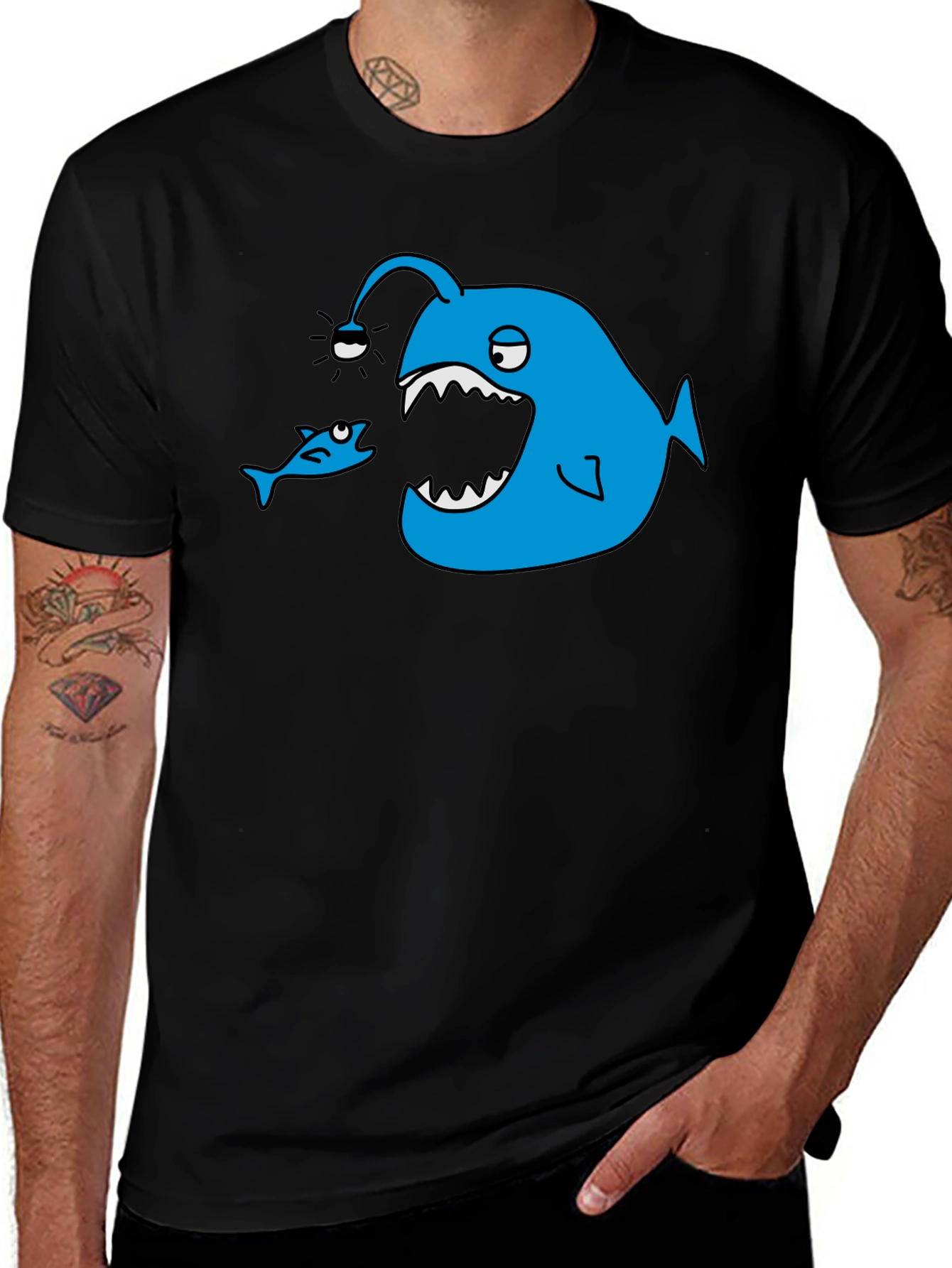 Angler Fish Graphic Tee - Black Cotton T-Shirt