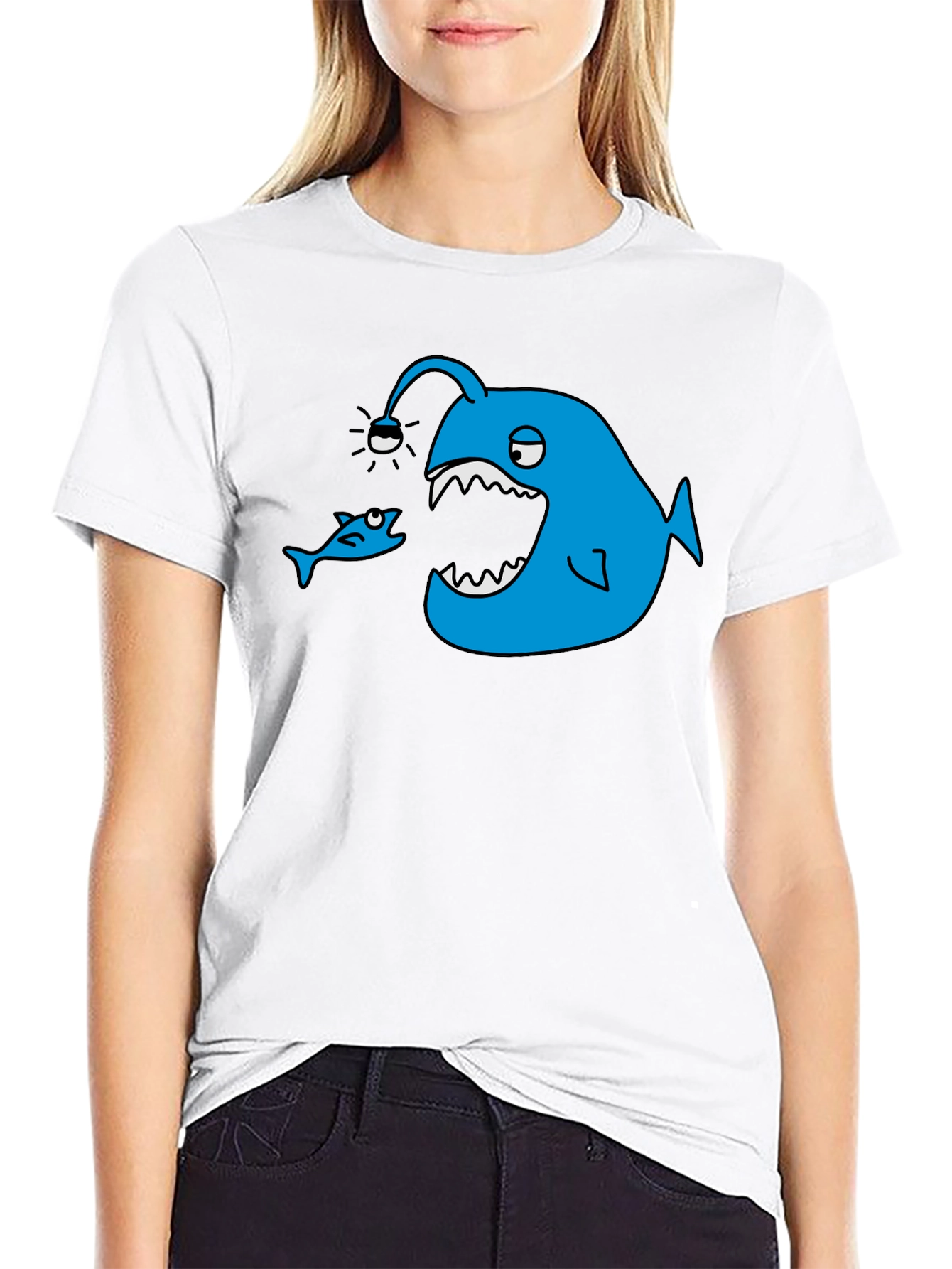Angler Fish Graphic Tee - Black Cotton T-Shirt