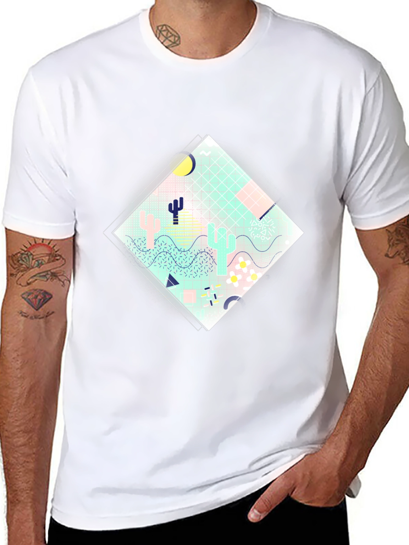 Retro Desert Graphic Tee - Black Cotton T-Shirt