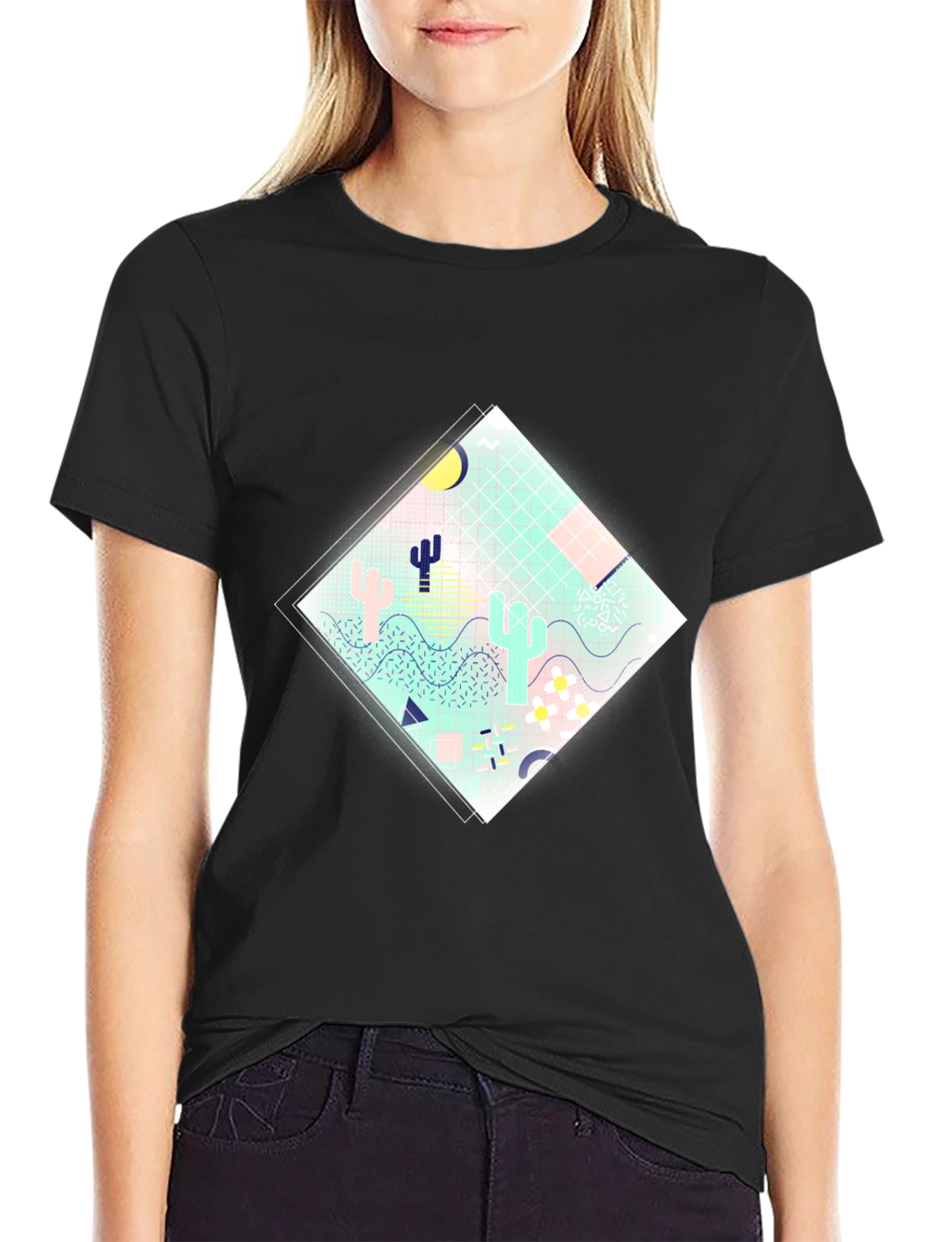 Retro Desert Graphic Tee - Black Cotton T-Shirt