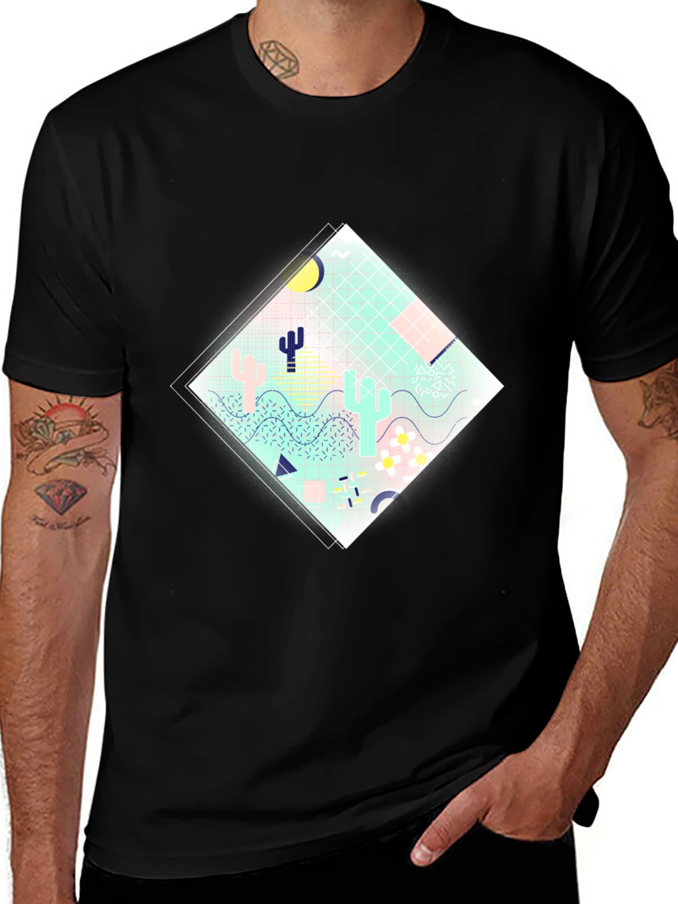 Retro Desert Graphic Tee - Black Cotton T-Shirt