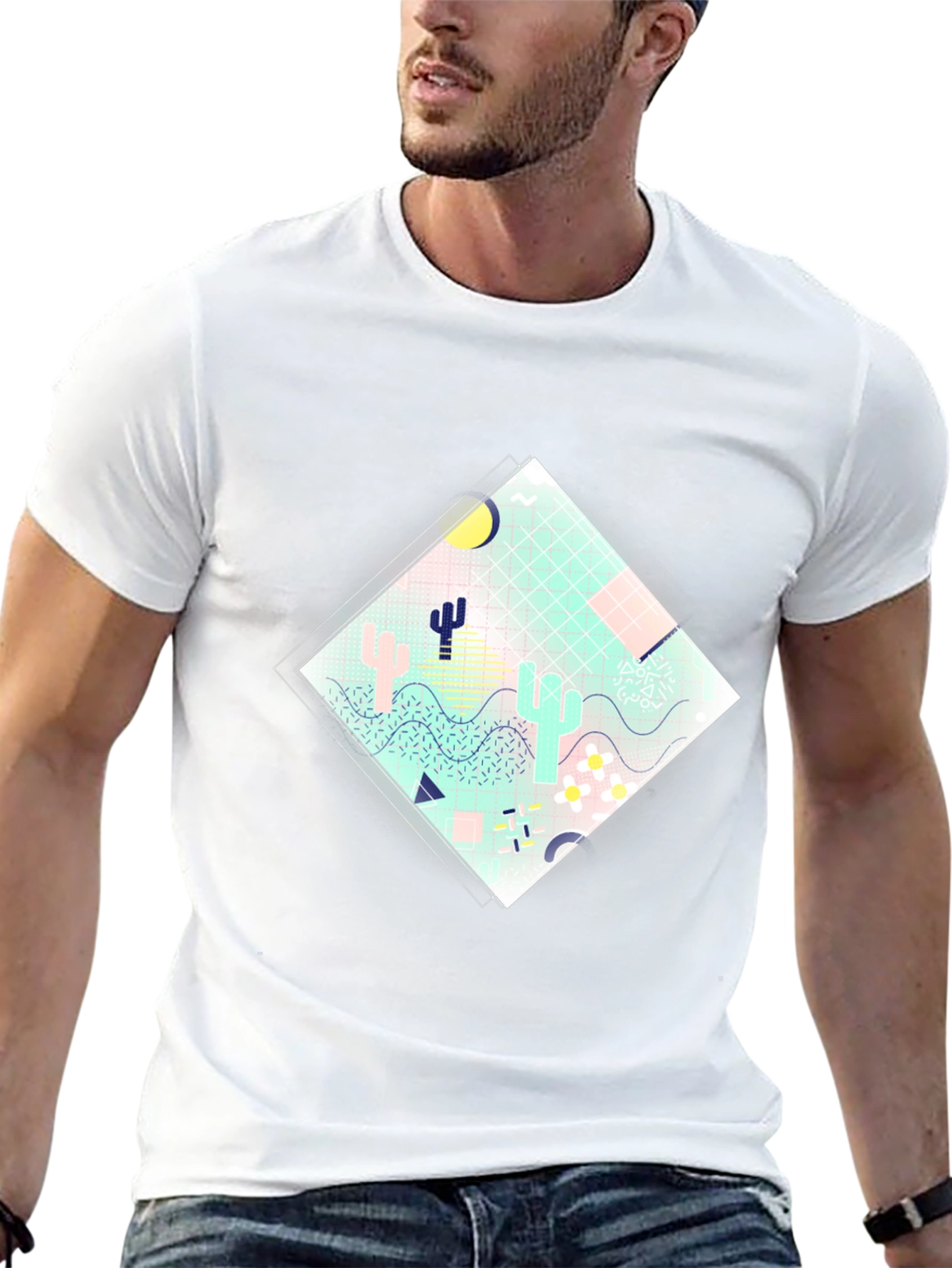 Retro Desert Graphic Tee - Black Cotton T-Shirt