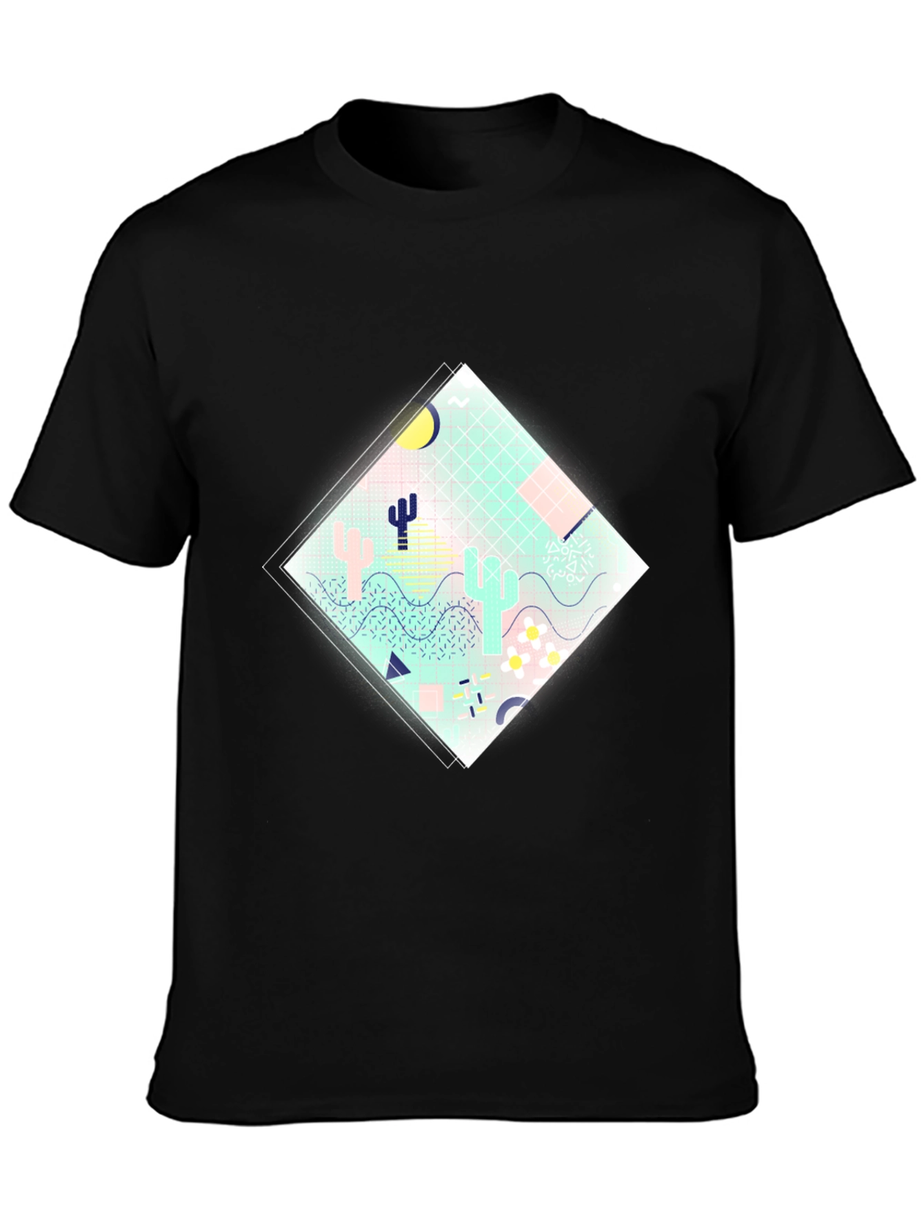 Retro Desert Graphic Tee - Black Cotton T-Shirt