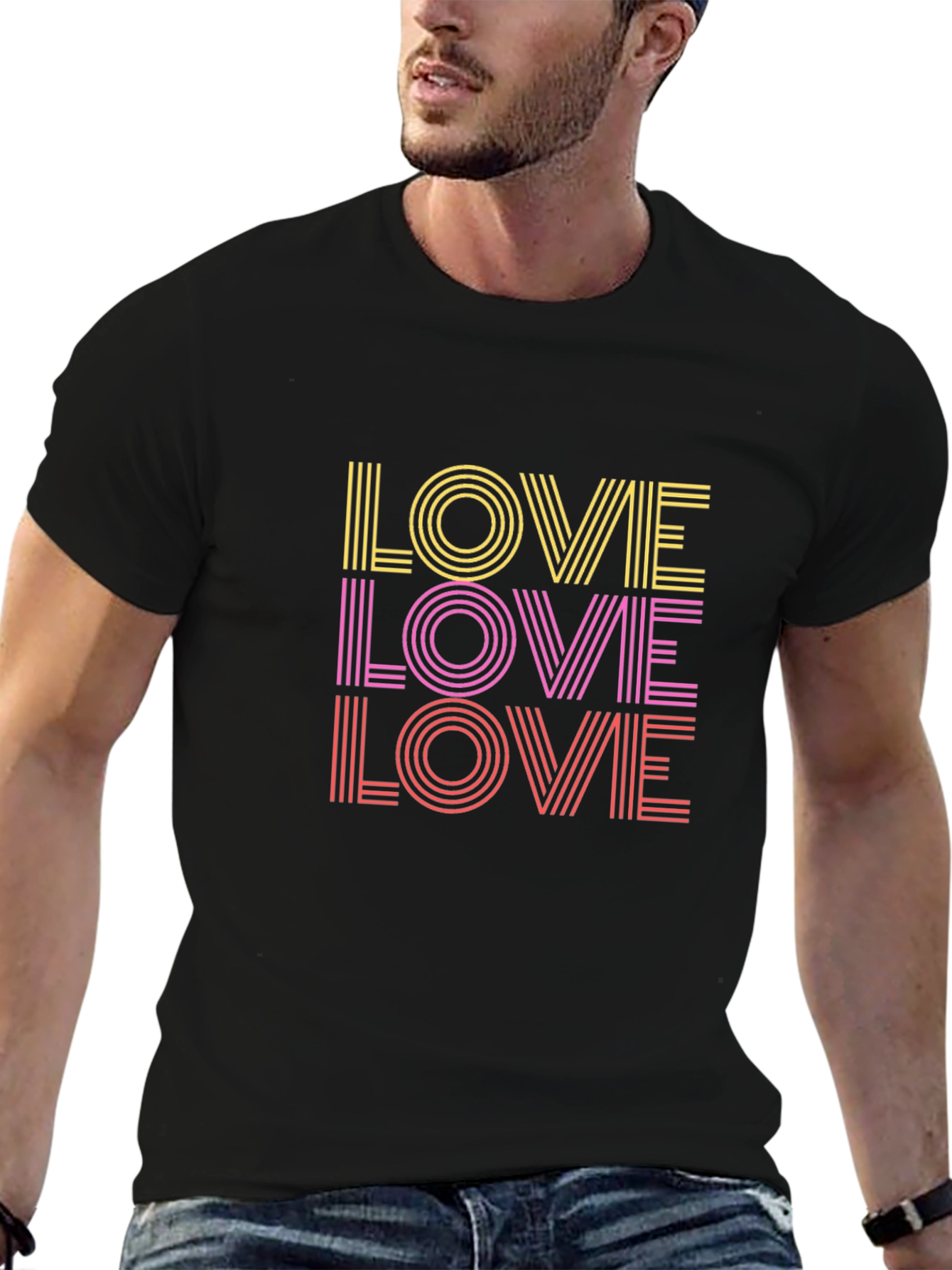 Retro Striped Love T-Shirt - Bold Design