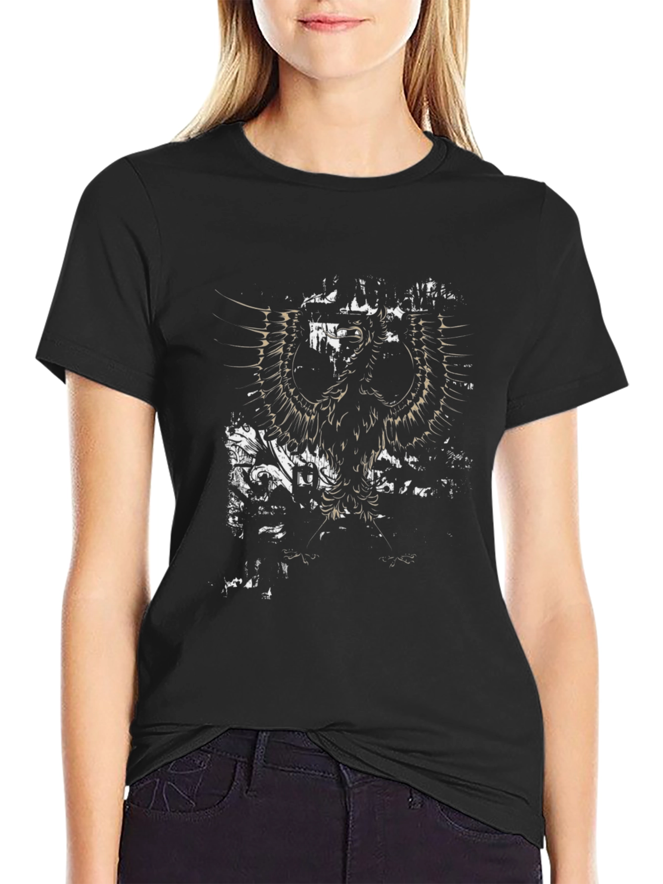 Mens Black Graphic Print Eagle T-Shirt