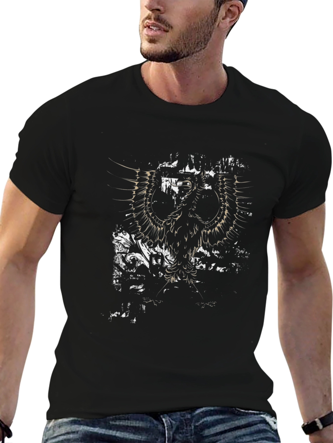 Mens Black Graphic Print Eagle T-Shirt