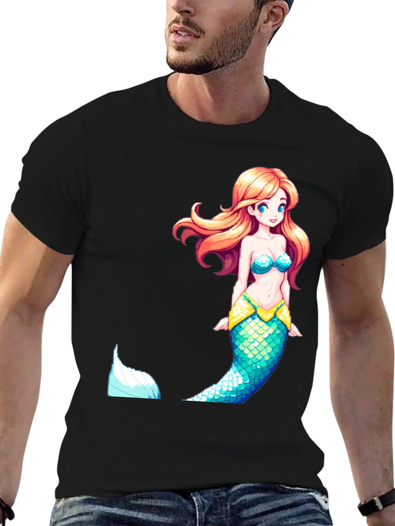 Mermaid Graphic Tee - Black Cotton Blend
