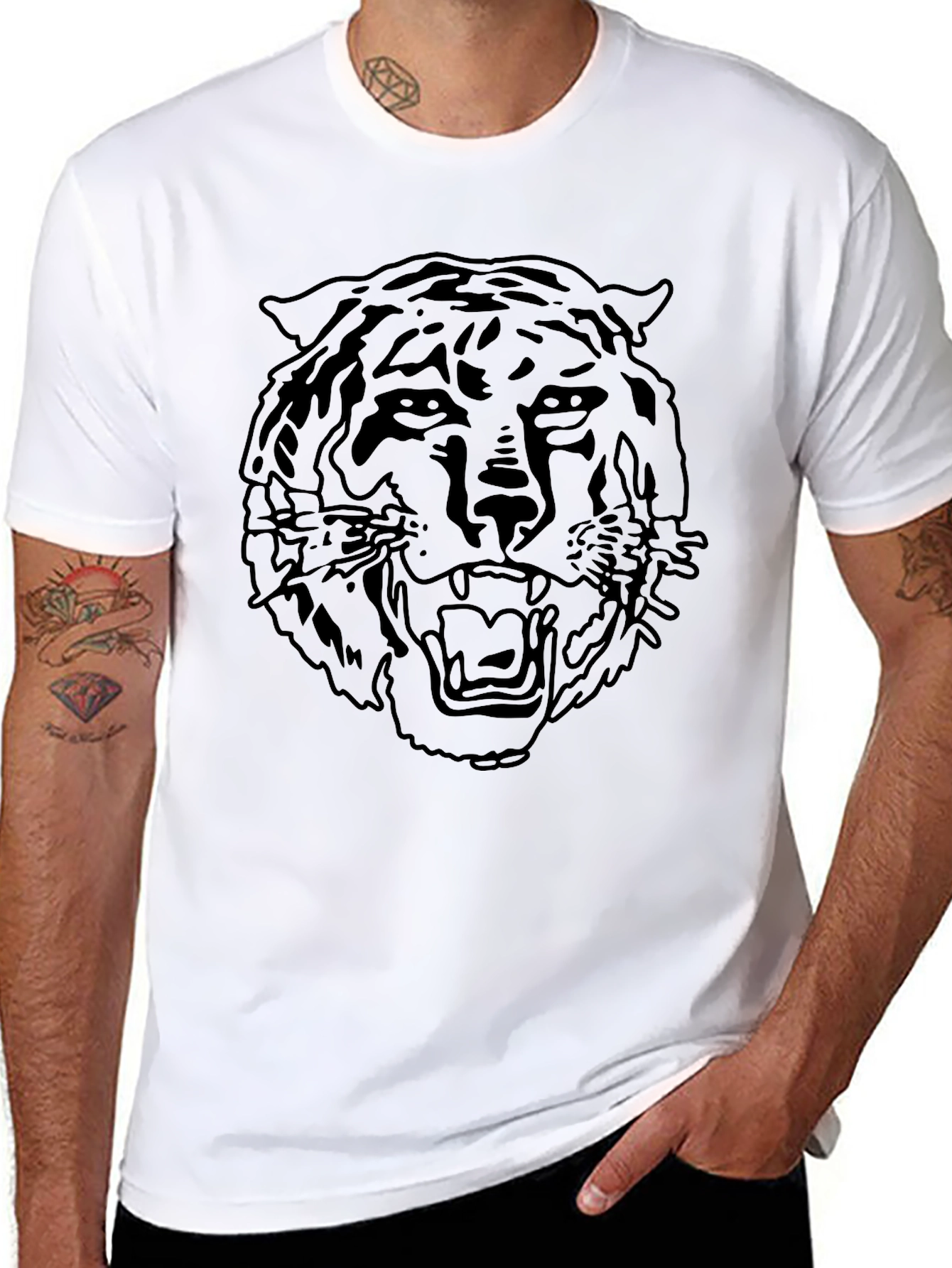 Tiger Graphic T-Shirt - Black Crew Neck Tee