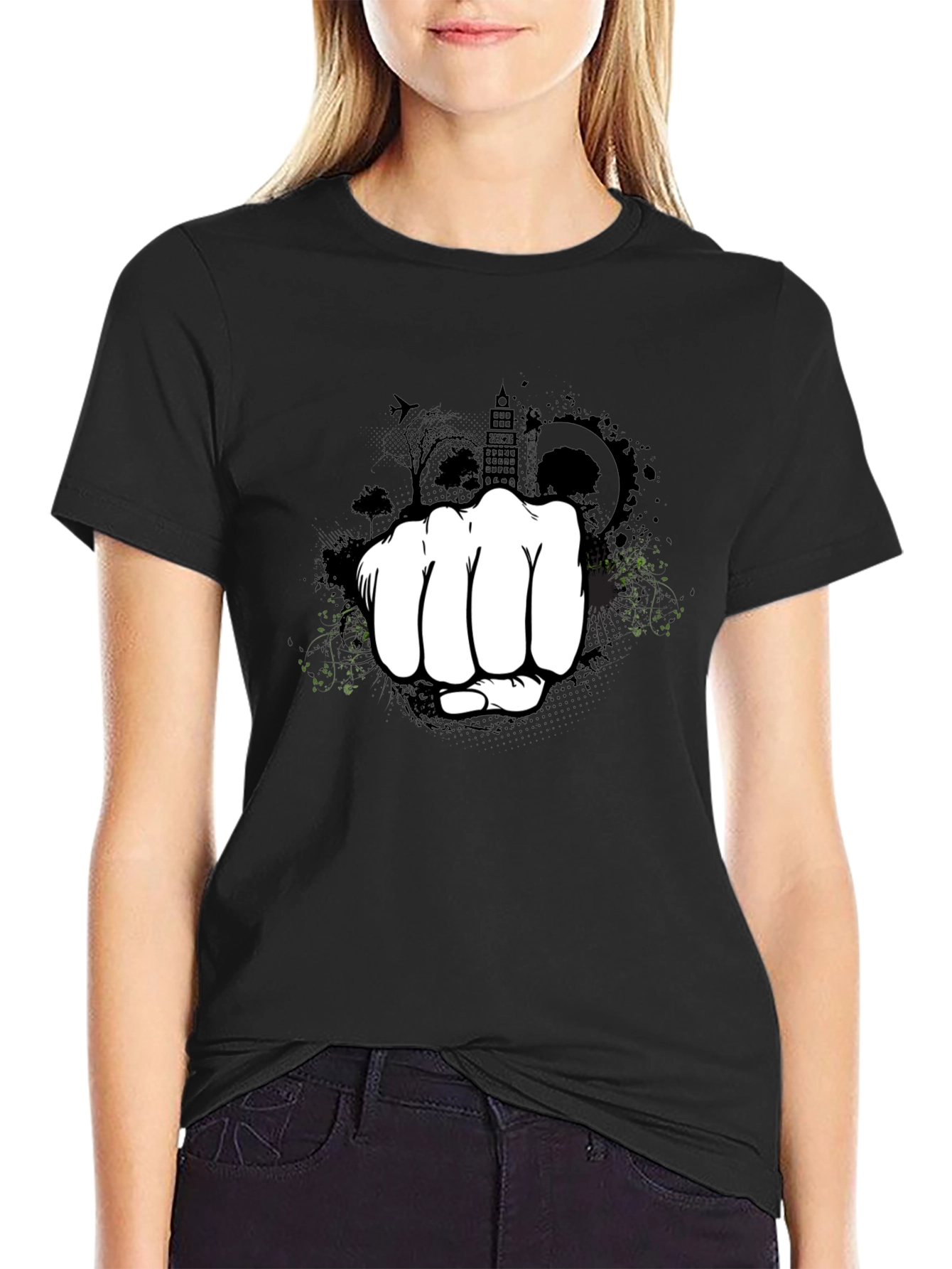Urban Fist Graphic Tee - Black Cotton Blend Shirt