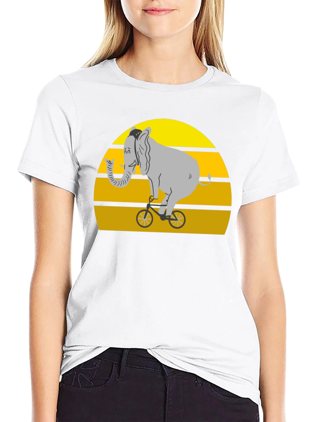 Elephant on Bike Graphic Tee - Black Cotton