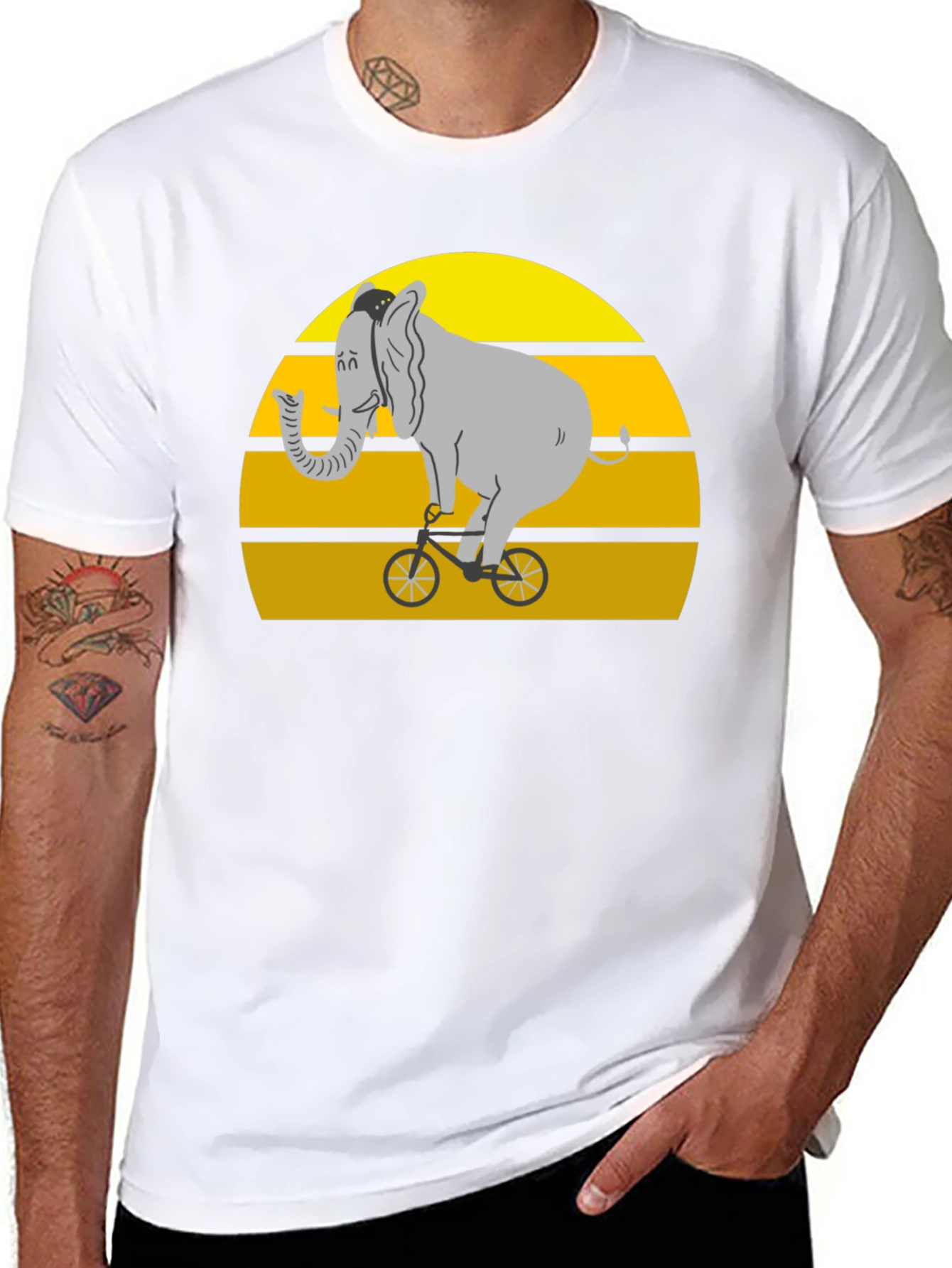 Elephant on Bike Graphic Tee - Black Cotton