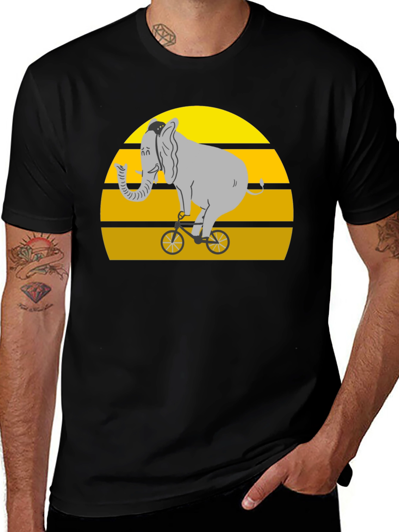 Elephant on Bike Graphic Tee - Black Cotton
