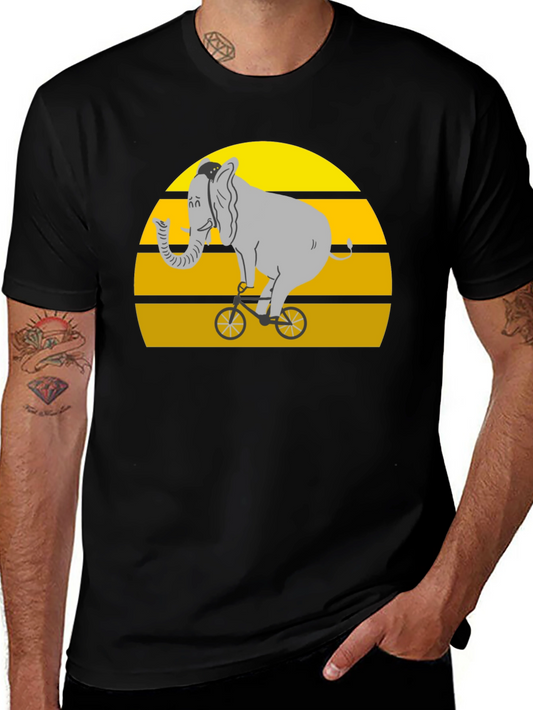 Elephant on Bike Graphic Tee - Black Cotton