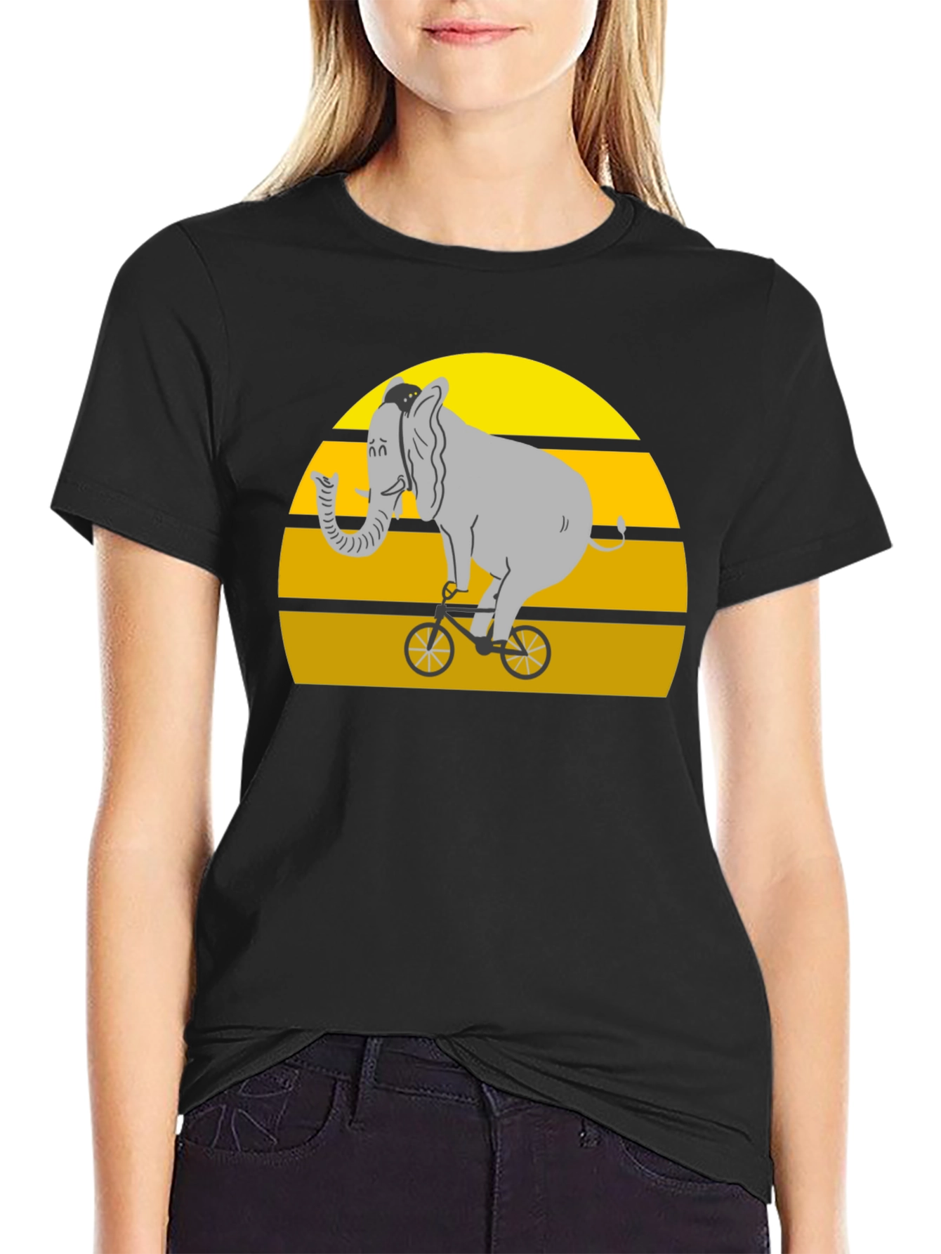 Elephant on Bike Graphic Tee - Black Cotton
