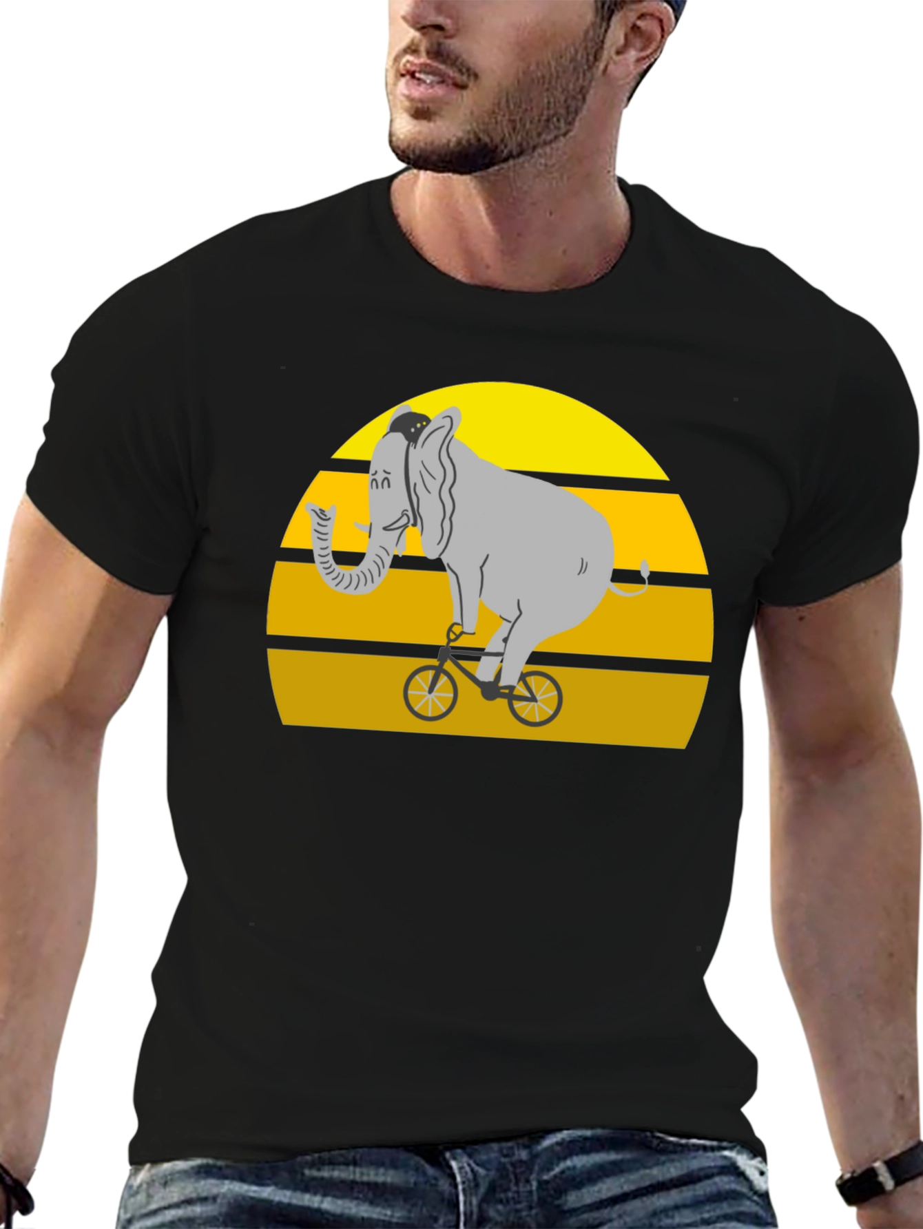 Elephant on Bike Graphic Tee - Black Cotton