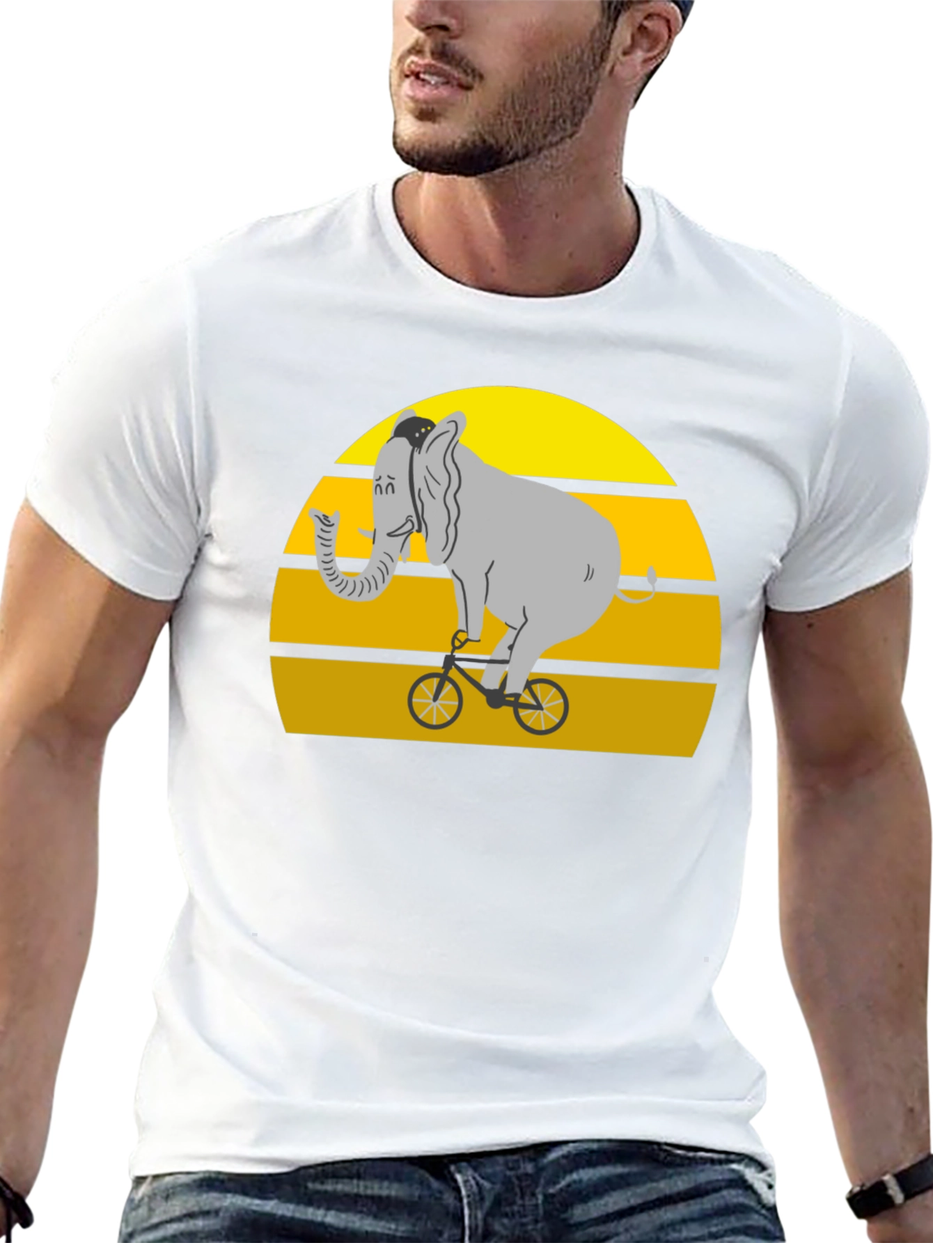Elephant on Bike Graphic Tee - Black Cotton