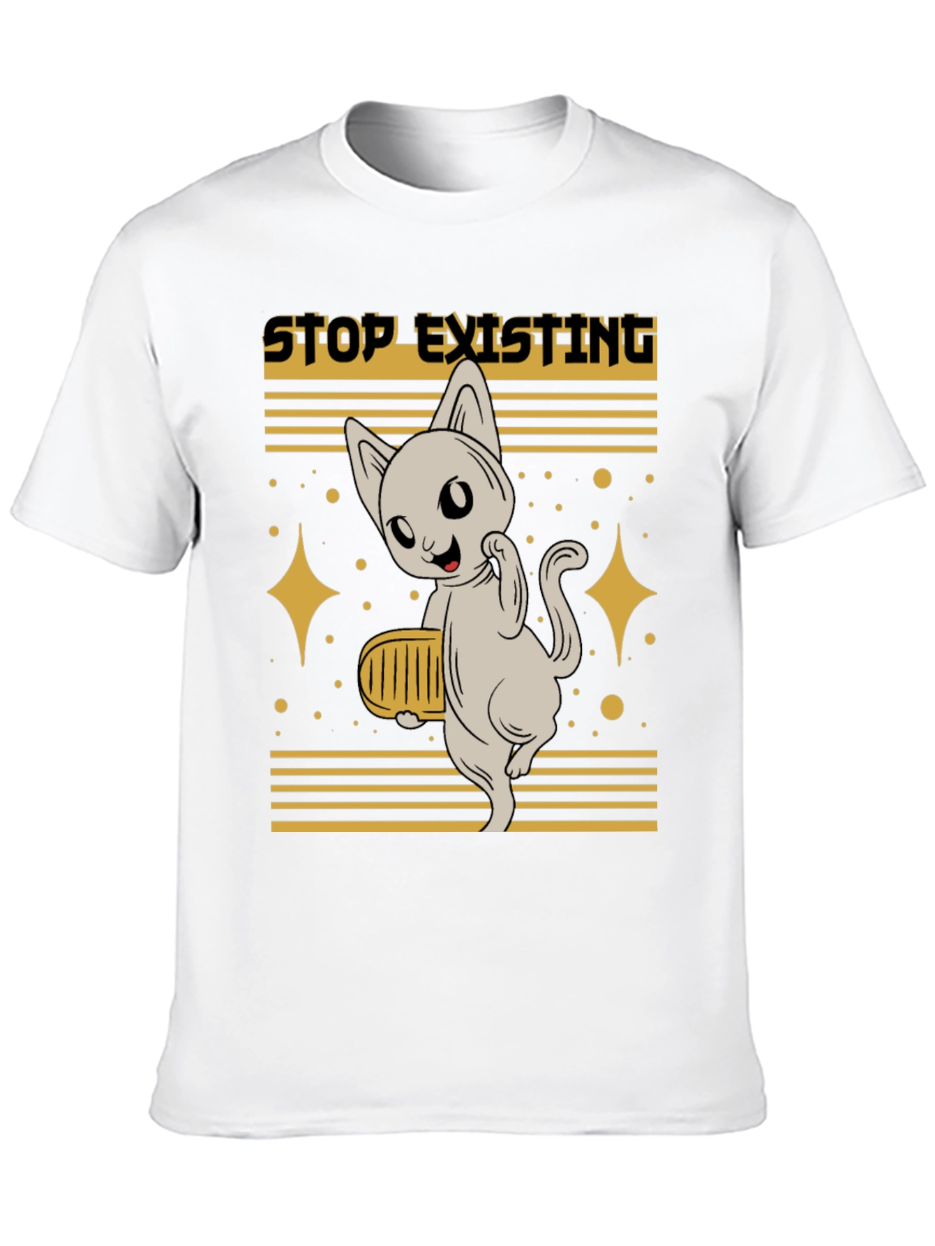 Stop Existing Cat Graphic Tee - Mens Black T-Shirt