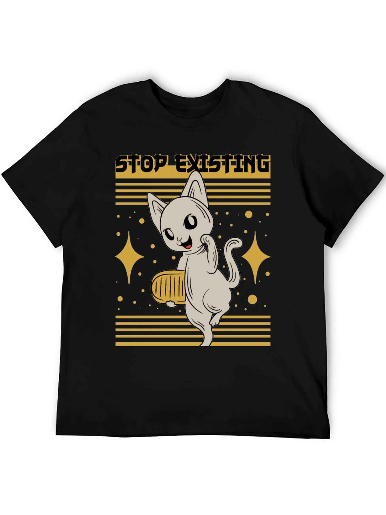 Stop Existing Cat Graphic Tee - Mens Black T-Shirt