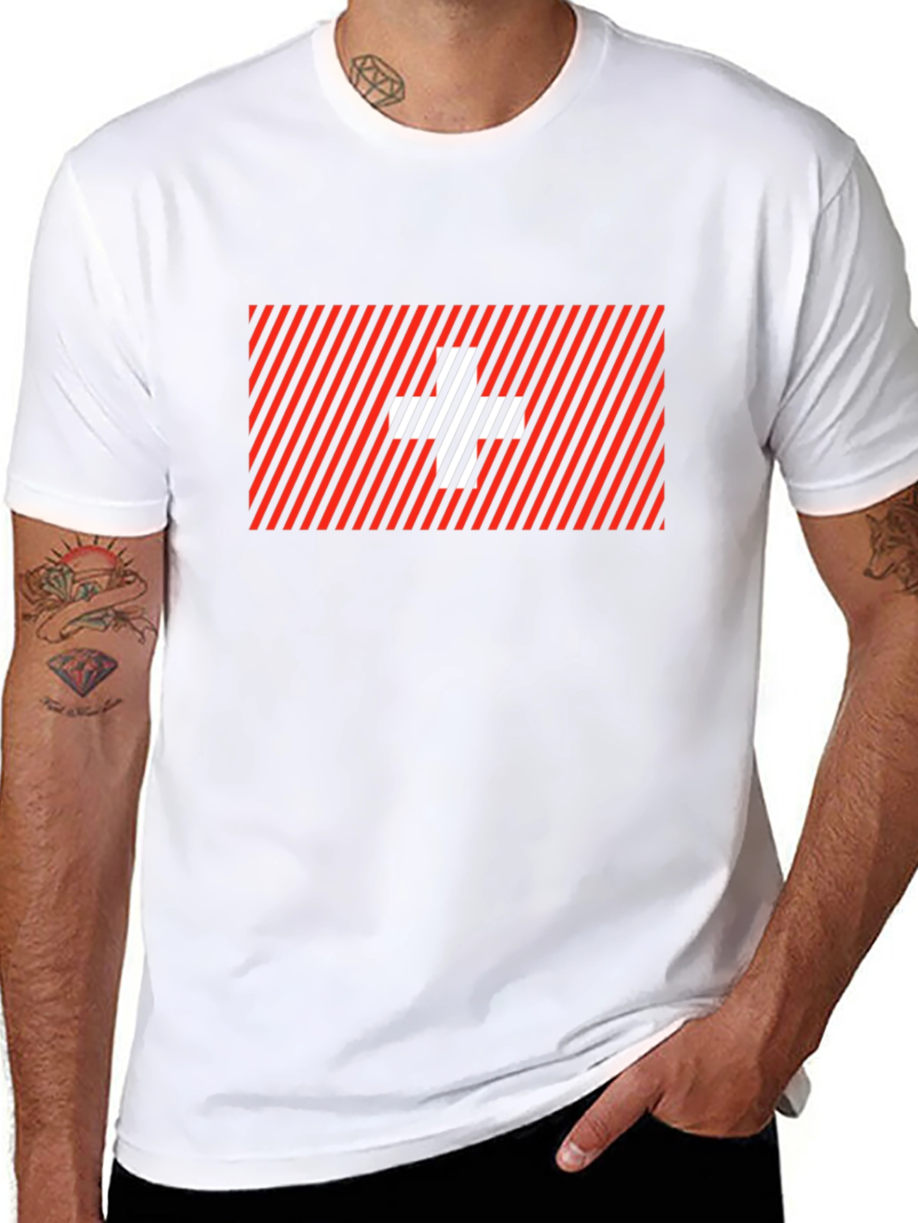Striped Swiss Cross Graphic Tee - Modern Casual Style