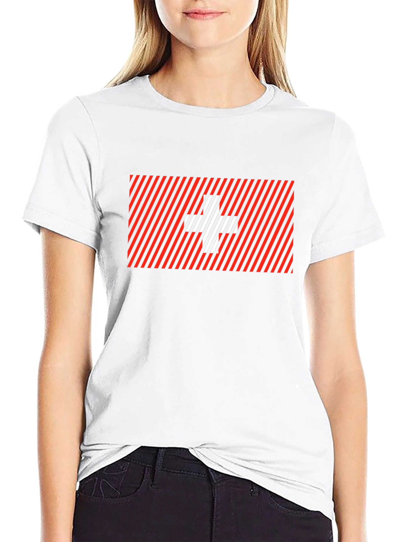 Striped Swiss Cross Graphic Tee - Modern Casual Style