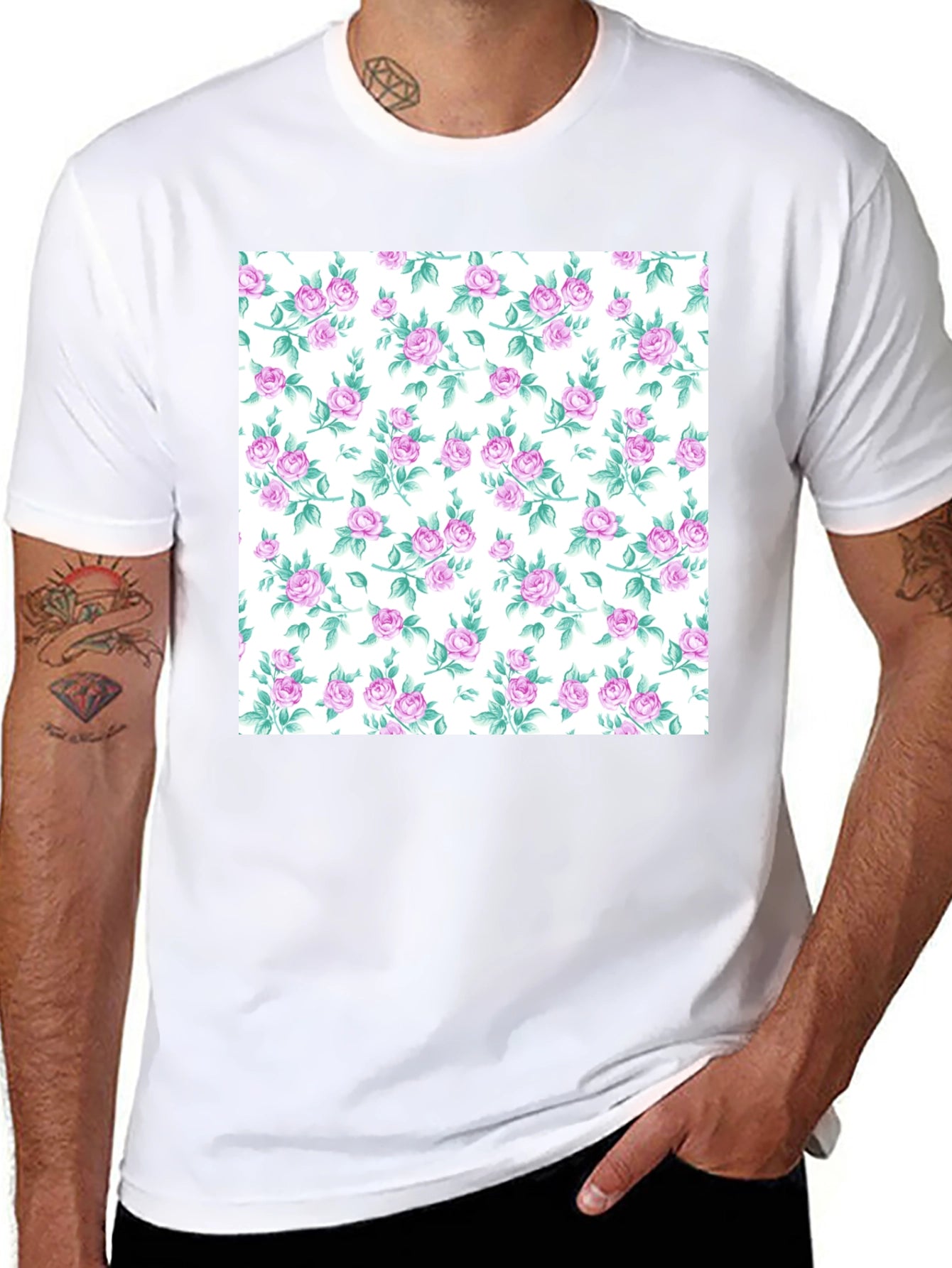 Floral Print T-Shirt - Stylish Rose Pattern