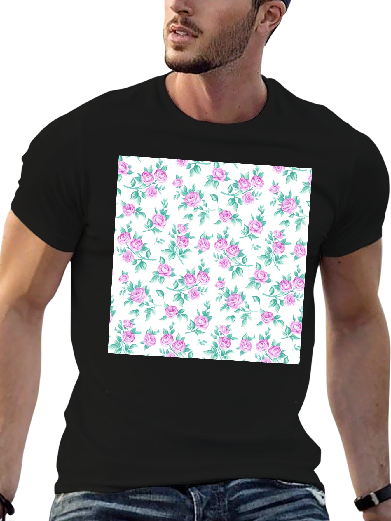 Floral Print T-Shirt - Stylish Rose Pattern