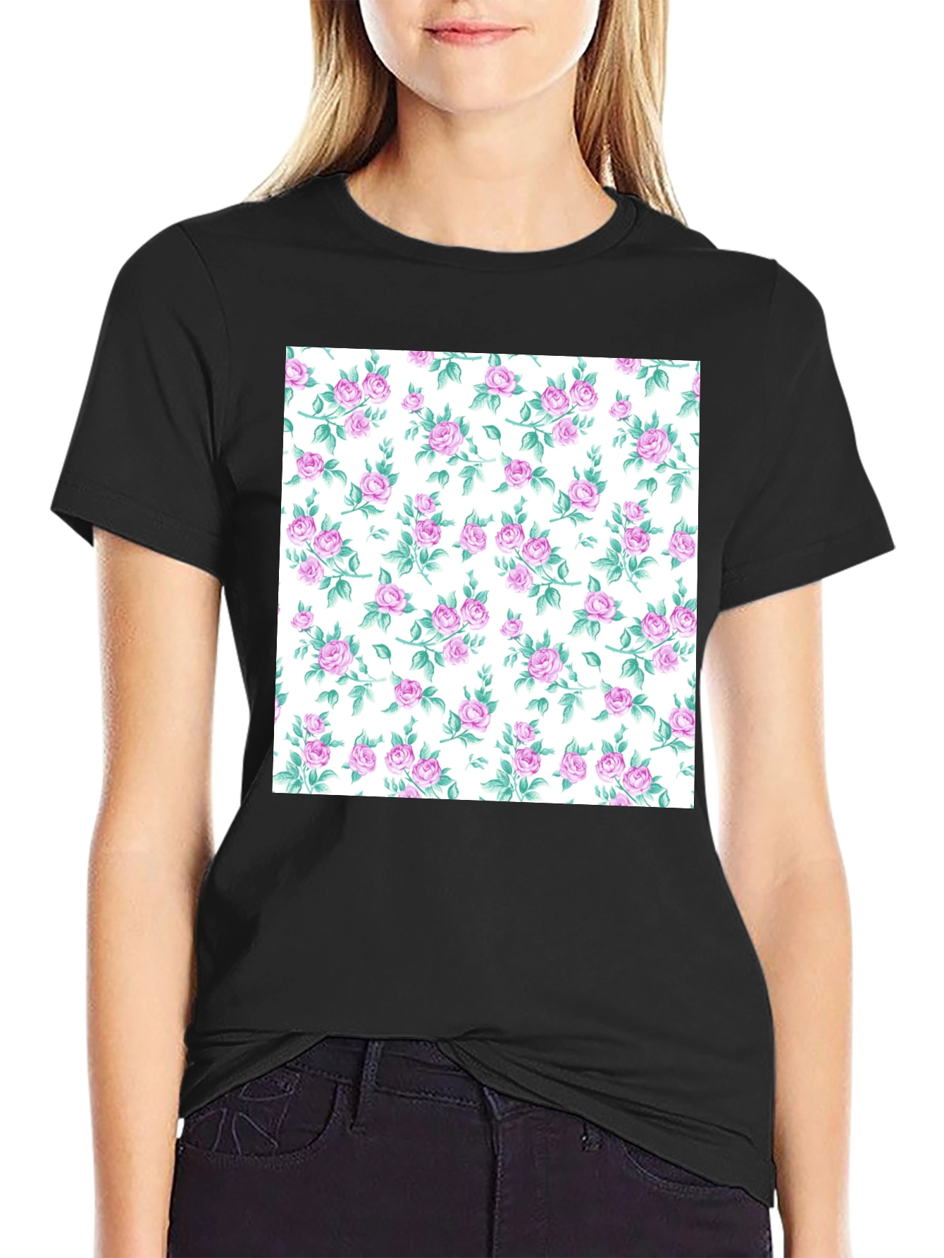 Floral Print T-Shirt - Stylish Rose Pattern