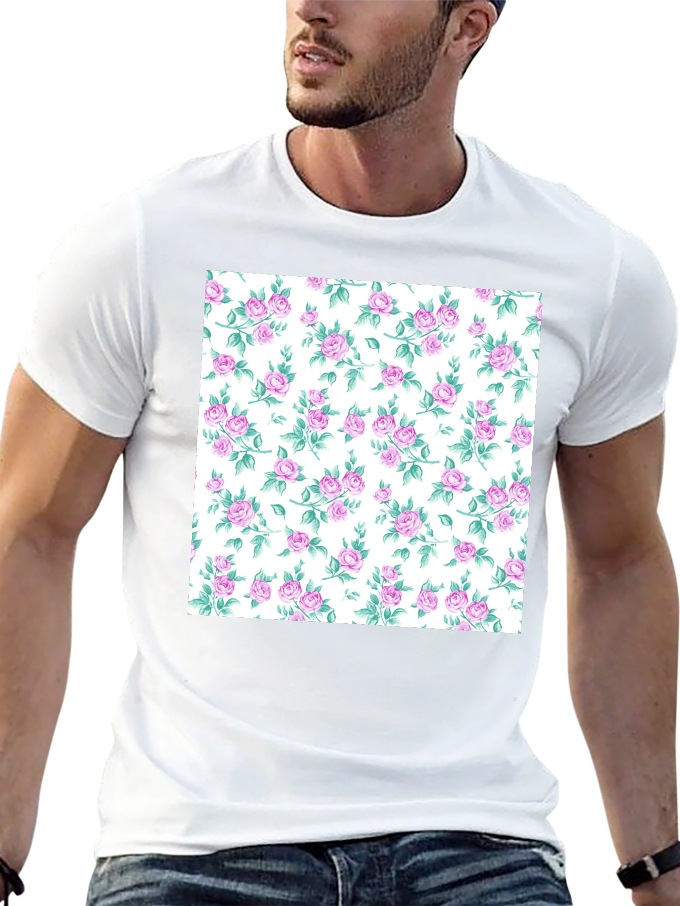 Floral Print T-Shirt - Stylish Rose Pattern