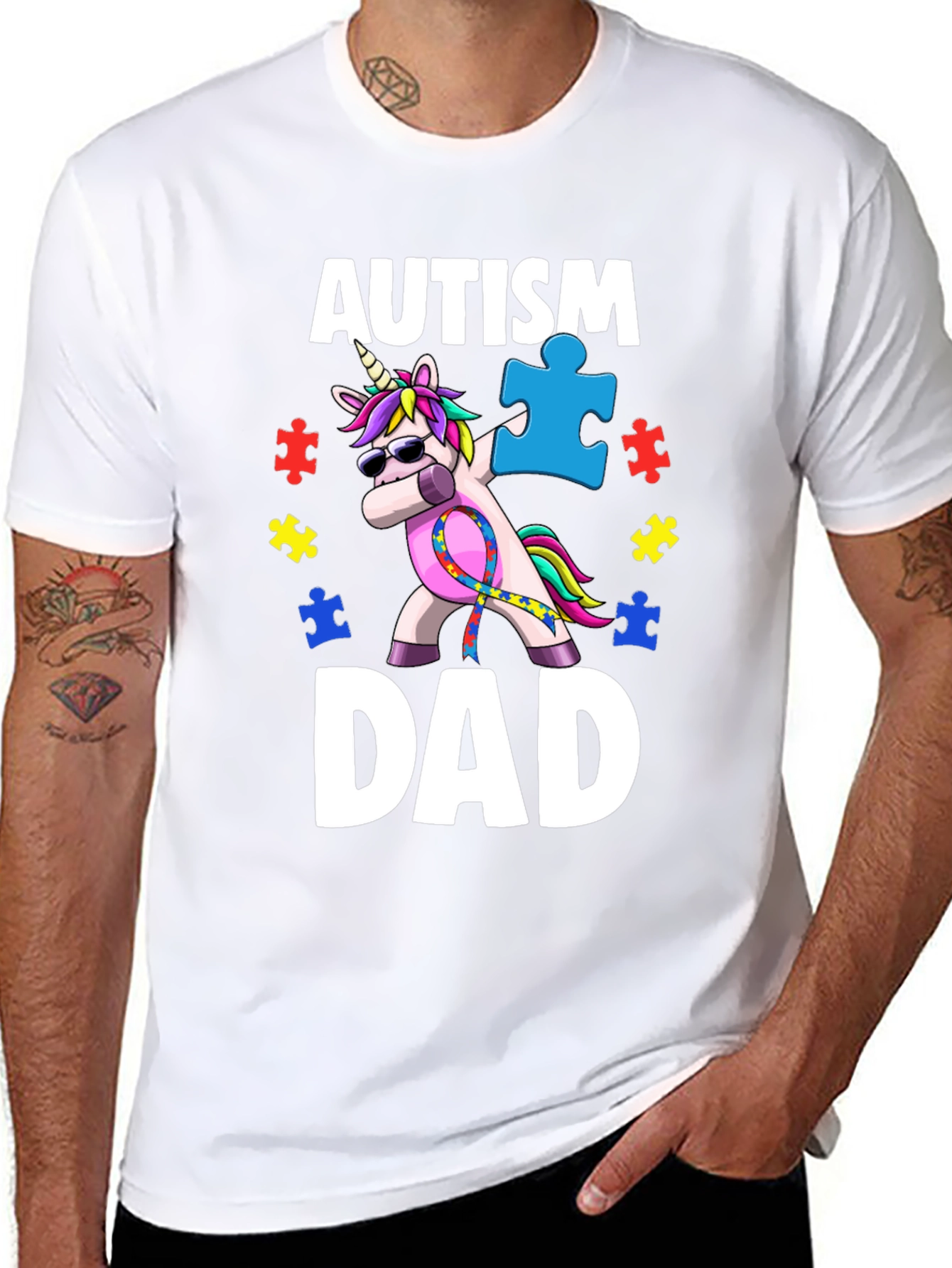 Autism Awareness Dad T-Shirt Unicorn Dabbing