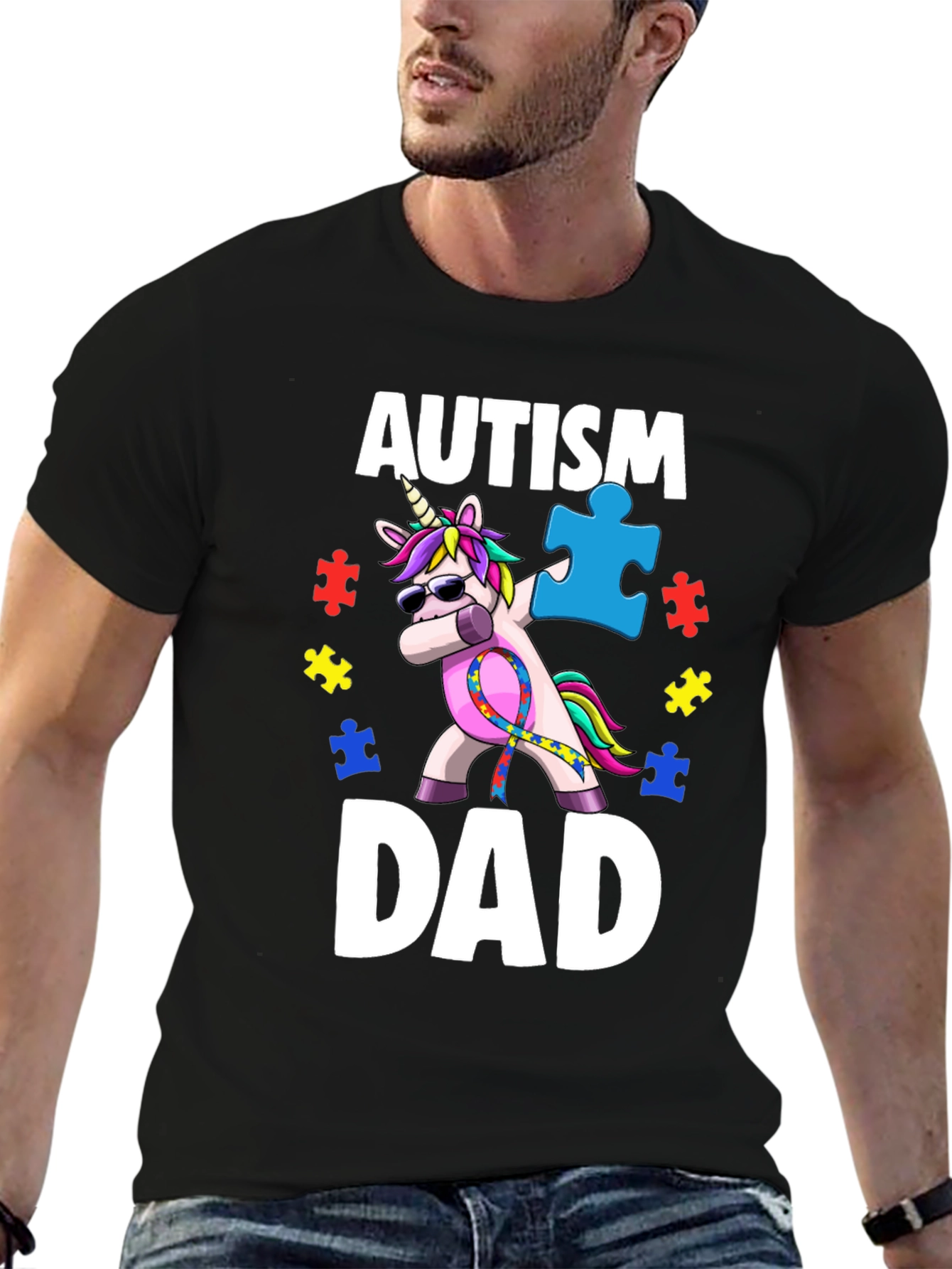 Autism Awareness Dad T-Shirt Unicorn Dabbing