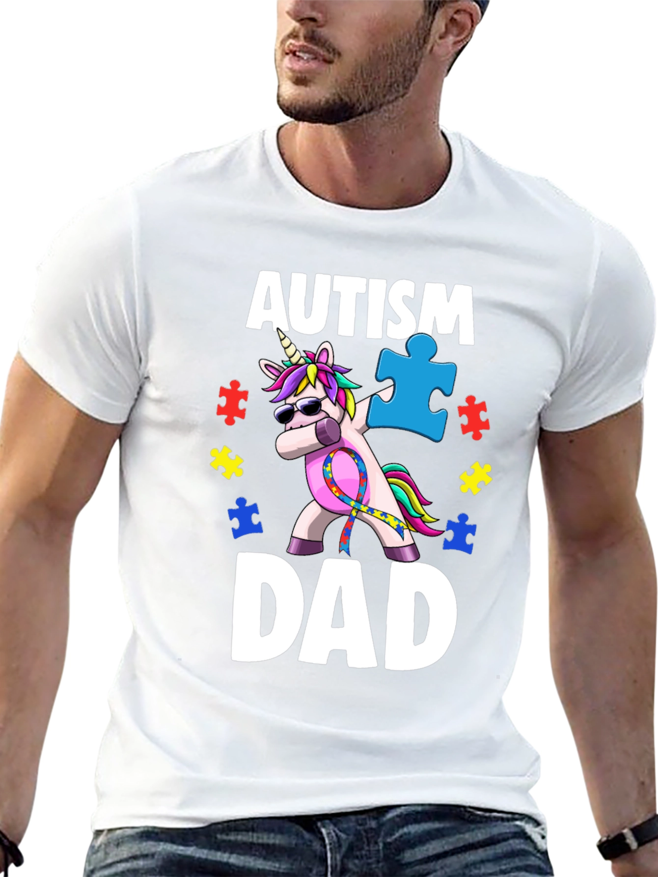 Autism Awareness Dad T-Shirt Unicorn Dabbing