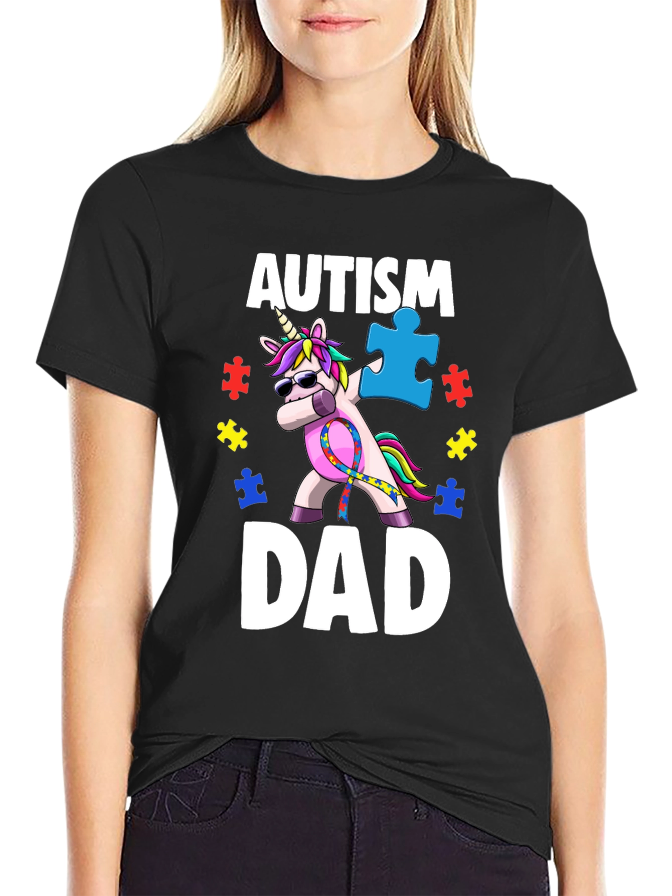 Autism Awareness Dad T-Shirt Unicorn Dabbing