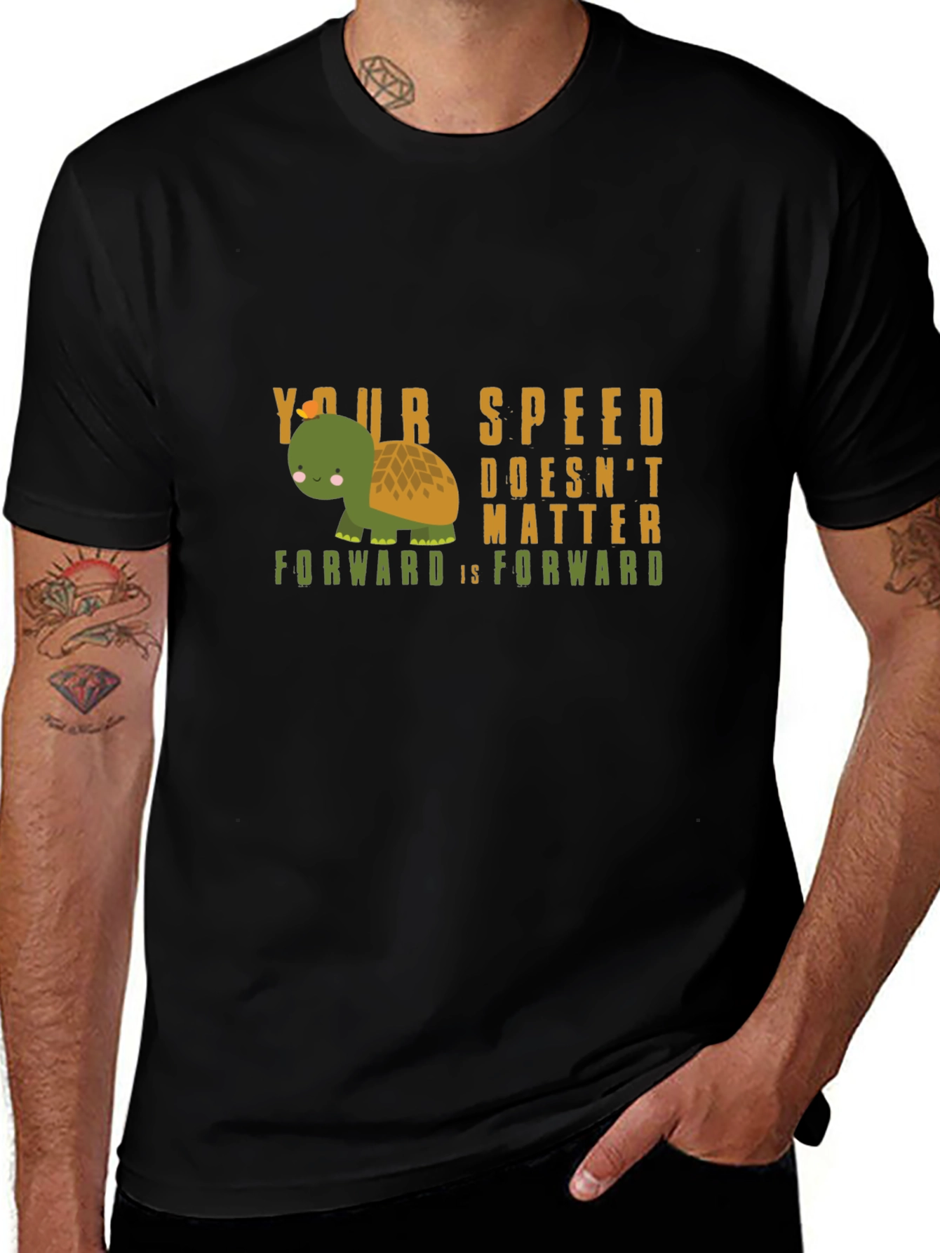 Turtle Your Speed Doesnt Matter Black T-Shirt