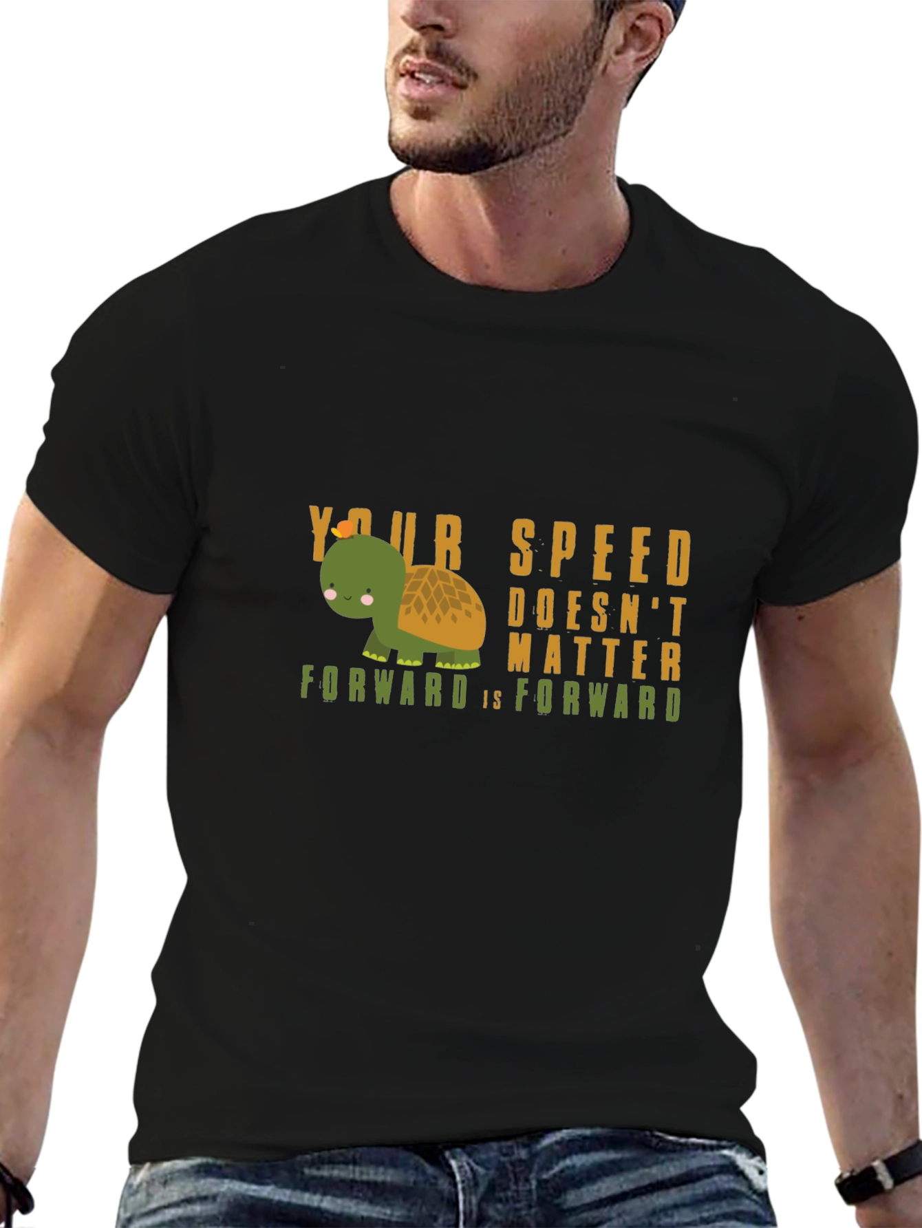 Turtle Your Speed Doesnt Matter Black T-Shirt