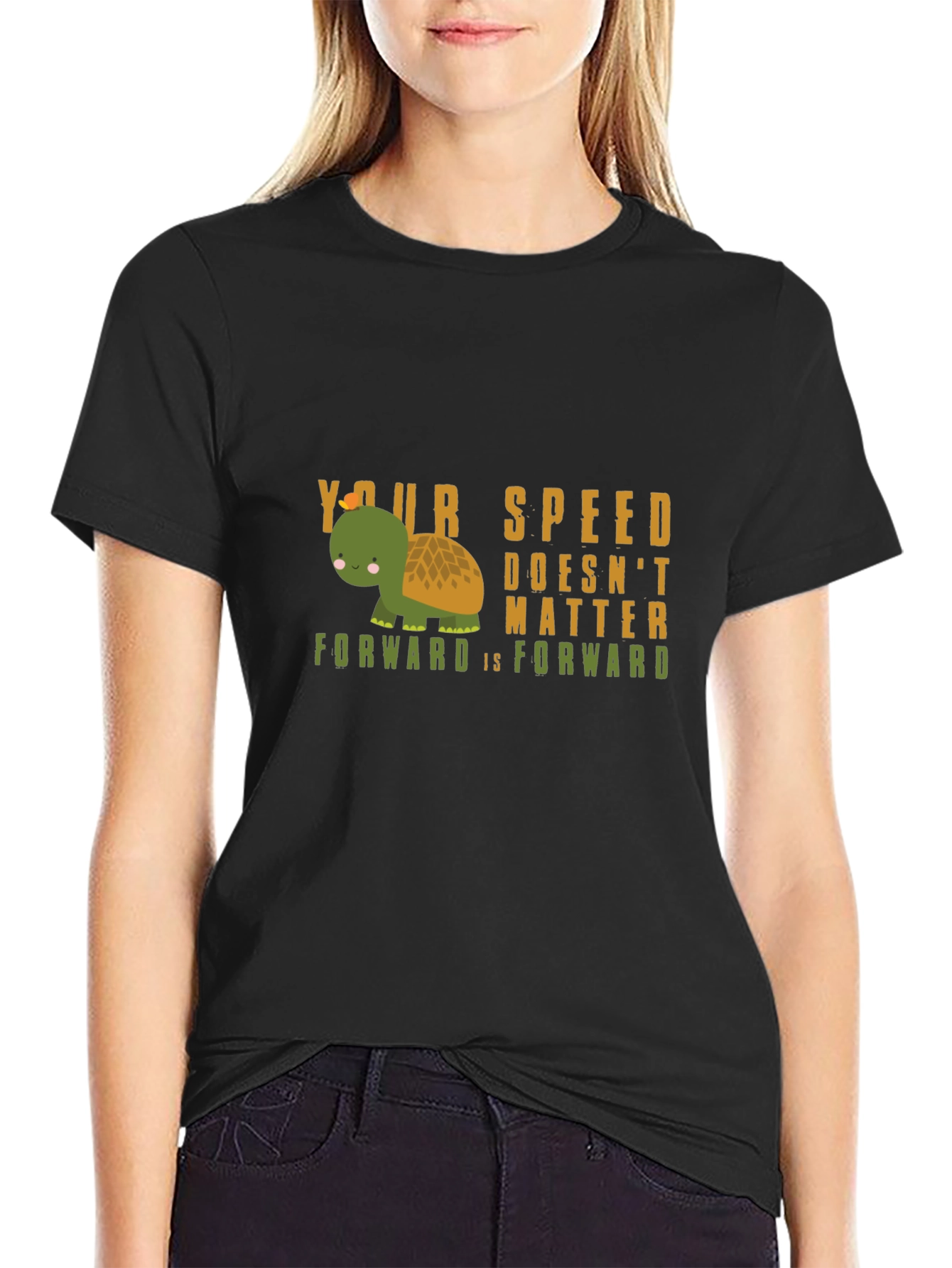 Turtle Your Speed Doesnt Matter Black T-Shirt