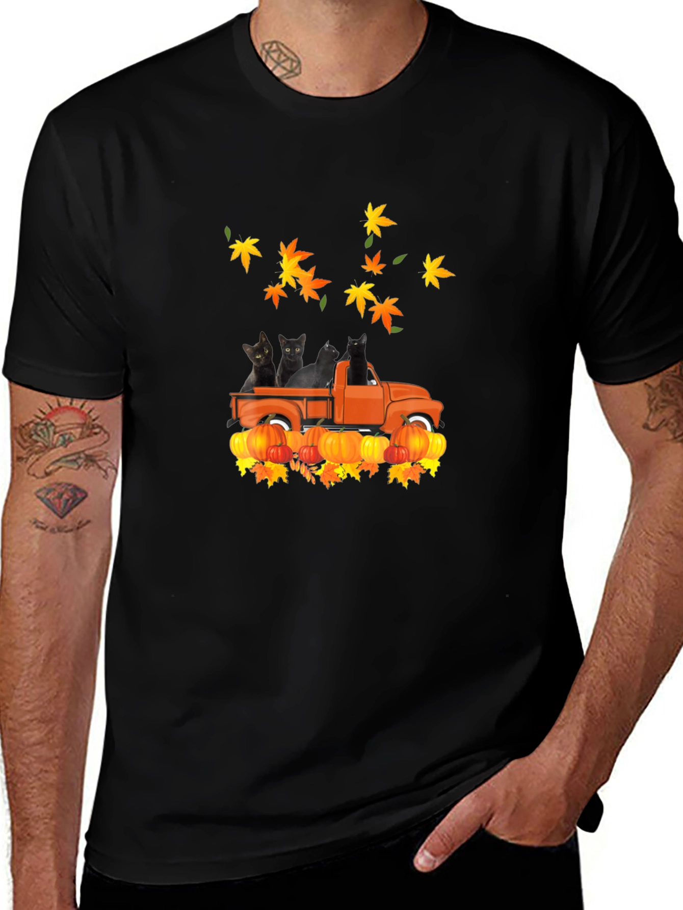 Black Cat Pumpkin Truck Fall T-Shirt