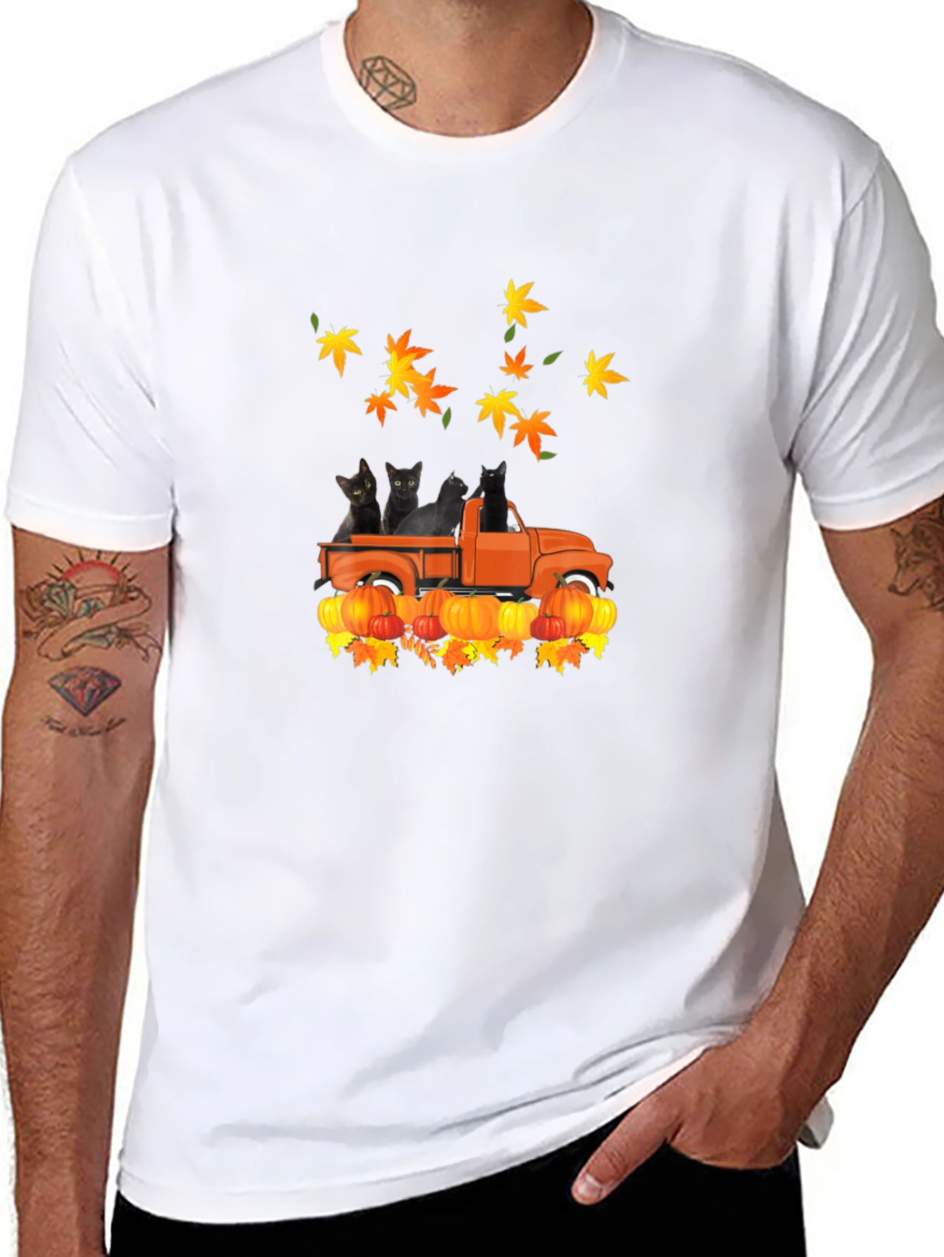 Black Cat Pumpkin Truck Fall T-Shirt