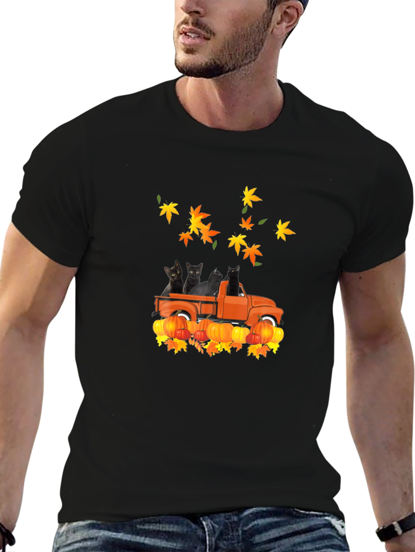 Black Cat Pumpkin Truck Fall T-Shirt