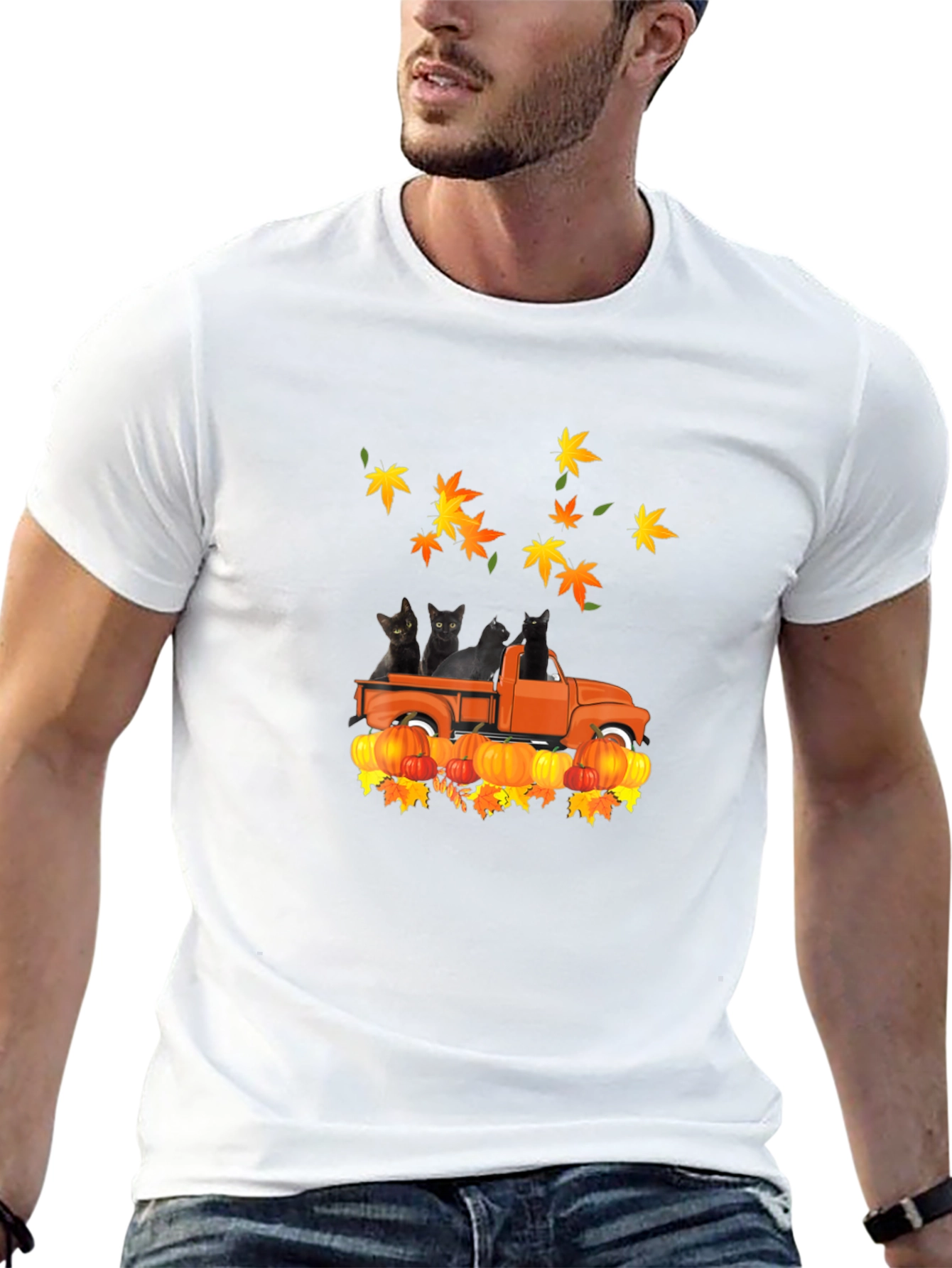 Black Cat Pumpkin Truck Fall T-Shirt