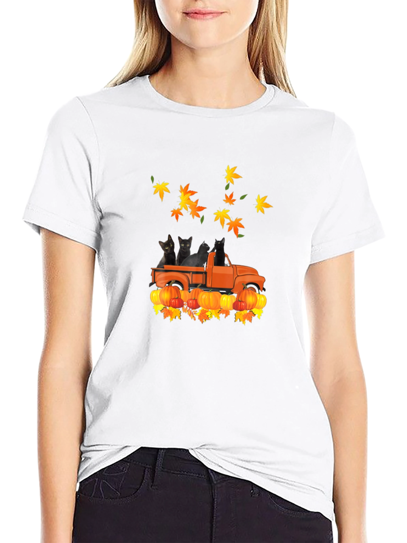 Black Cat Pumpkin Truck Fall T-Shirt